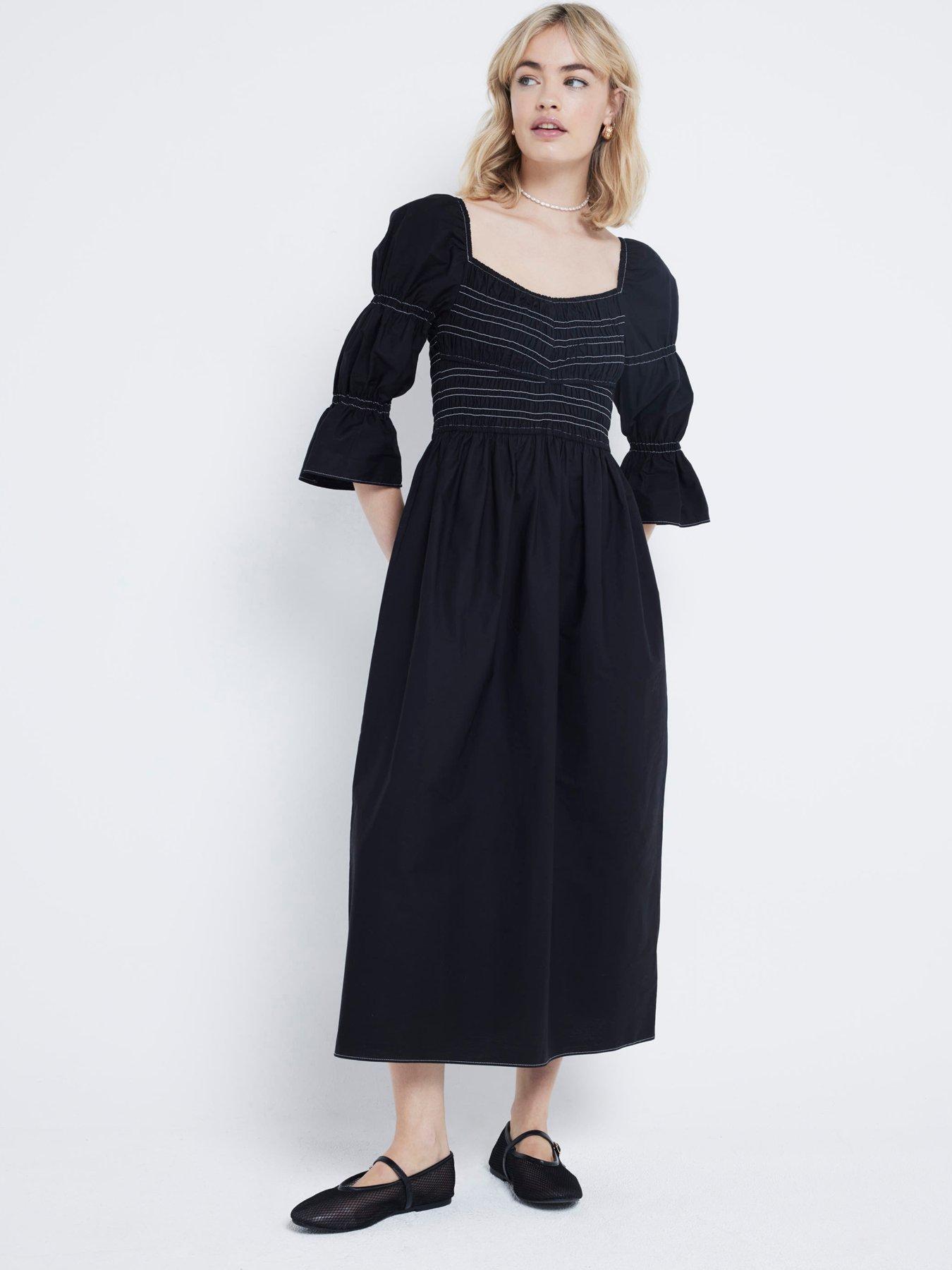 River Island Shirred Detail Midi Dress - Black