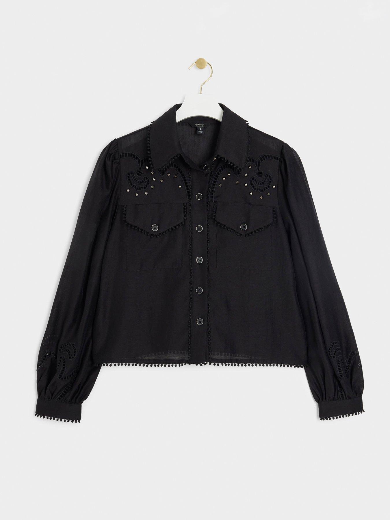 Image 6 of 6 of River Island Studded Detail Western Shirt - Black