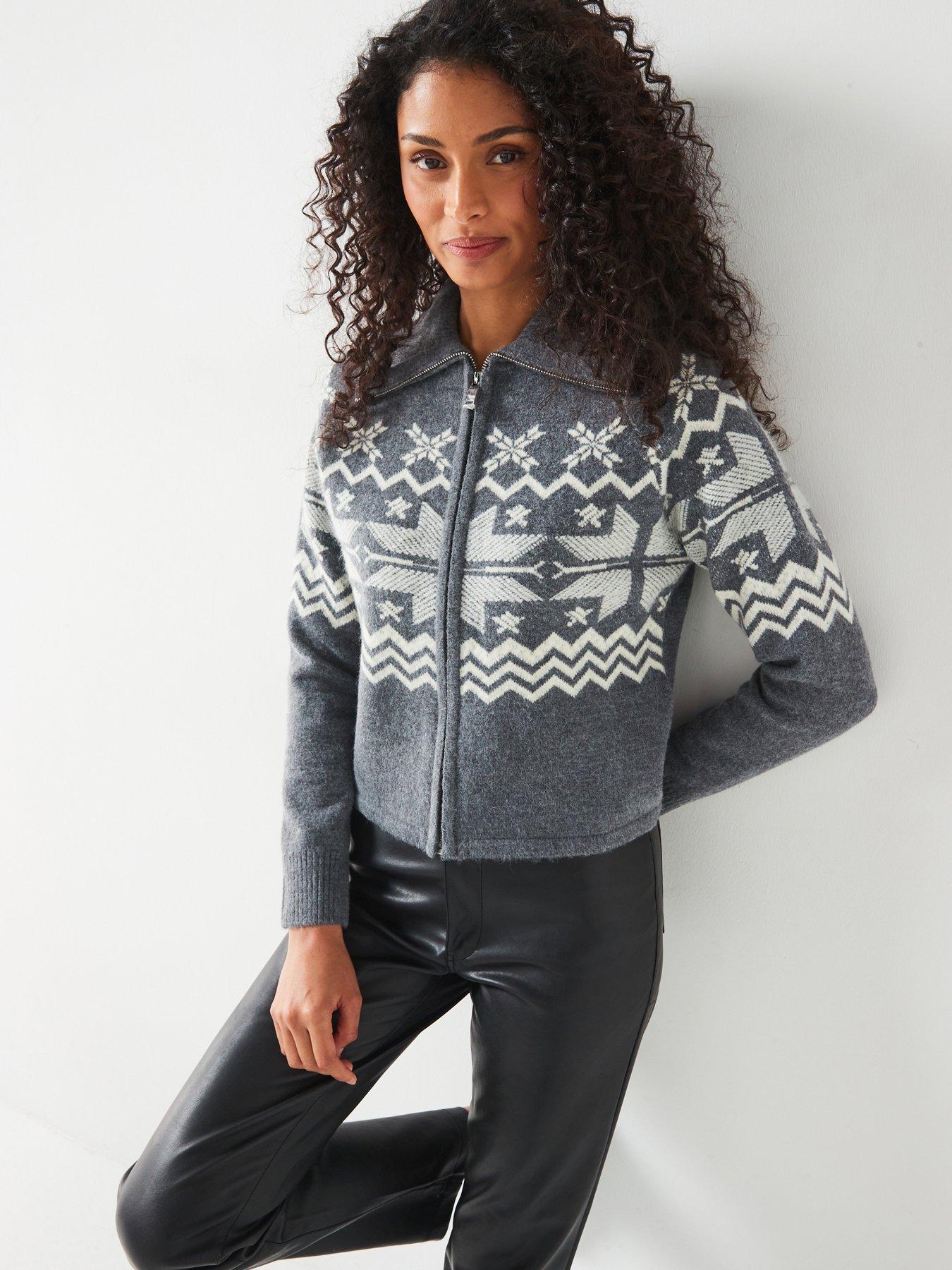 Image of V by Very Fairsile Zip Front Cardigan With Wool - Grey