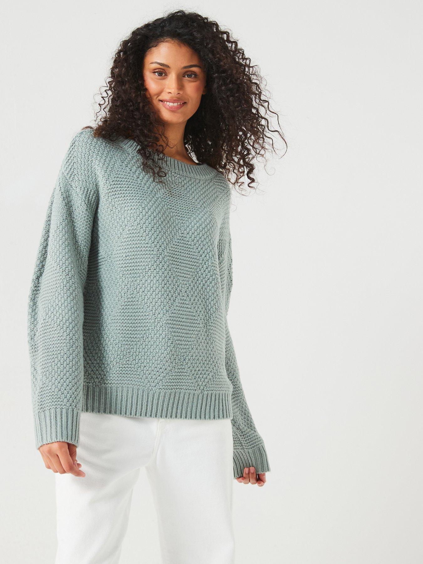 undefined Stitch Detail Boat Neck Jumper - Blue/Green