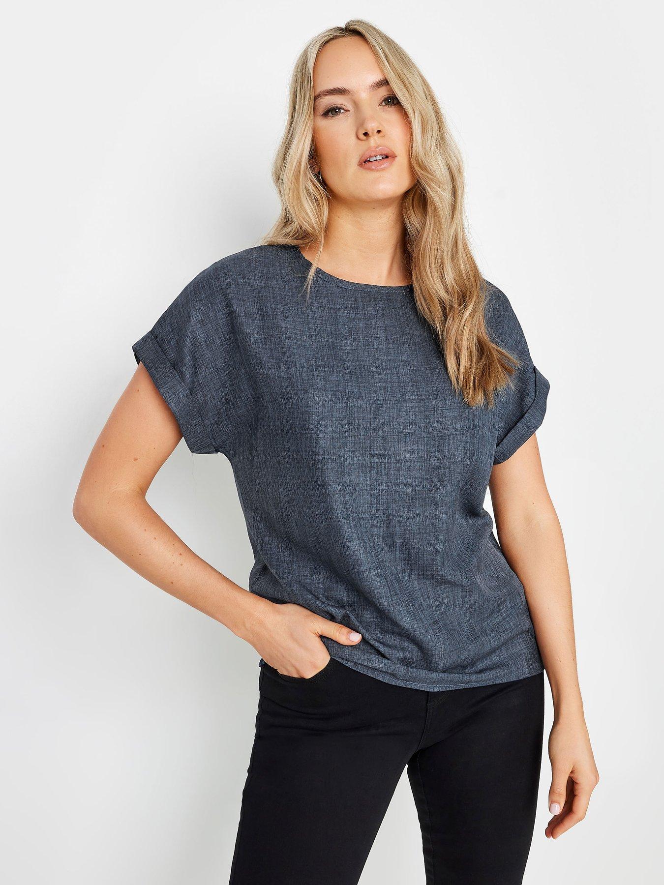 long-tall-sally-tall-textured-woven-top-bluefront