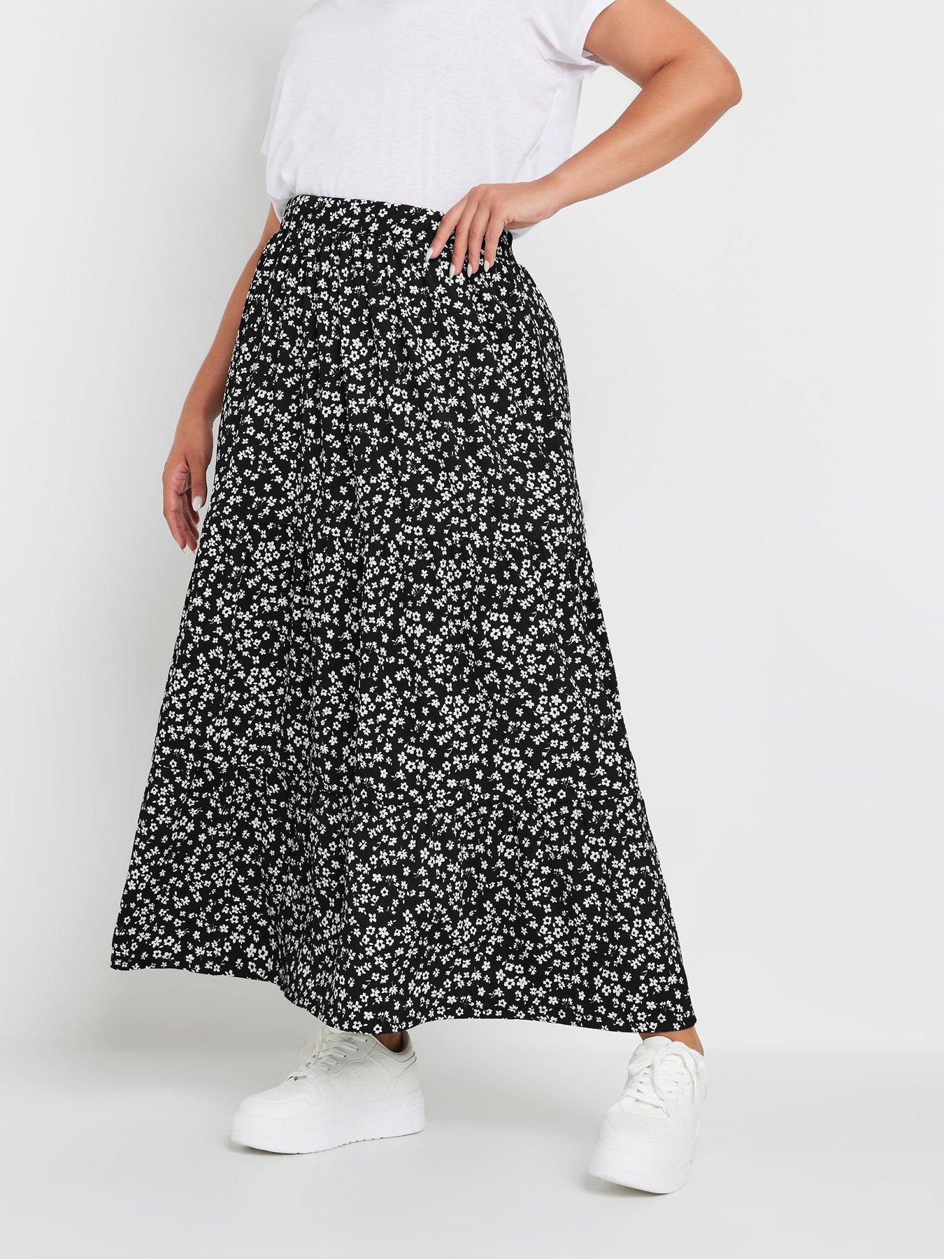 Image of Yours Curve Jersey Tiered Skirt - Black