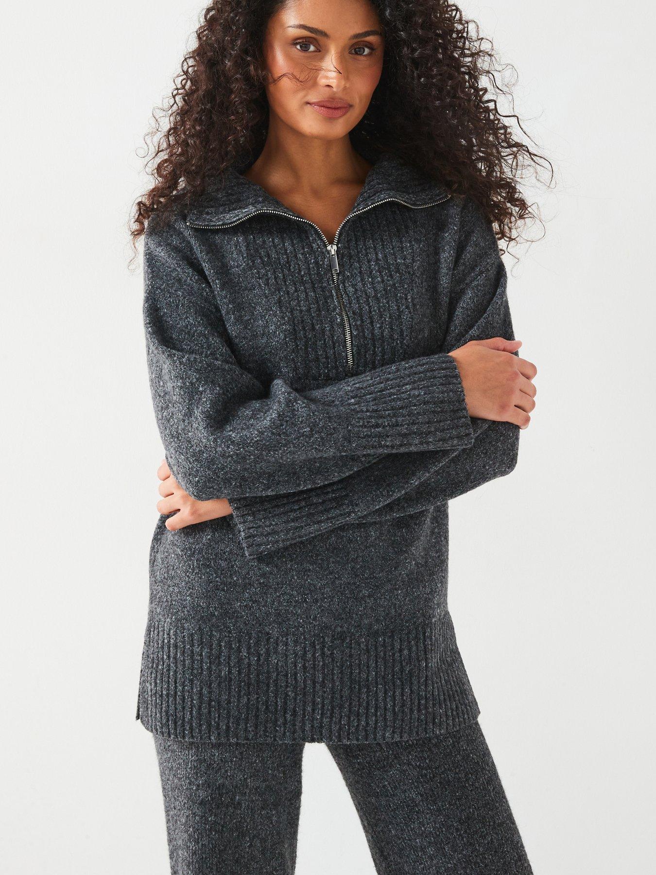 v-by-very-quarter-zip-longline-knitted-jumper-coord-grey