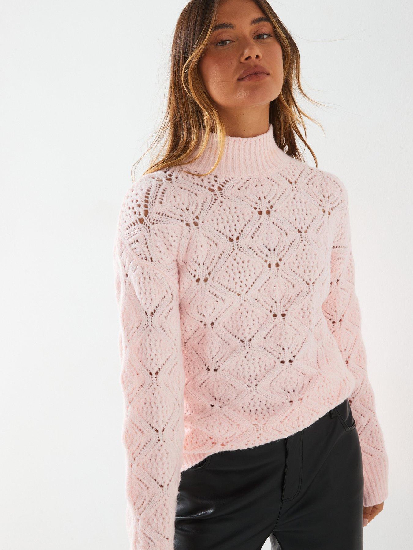 v-by-very-funnel-neck-open-knit-jumper-pinkdetail