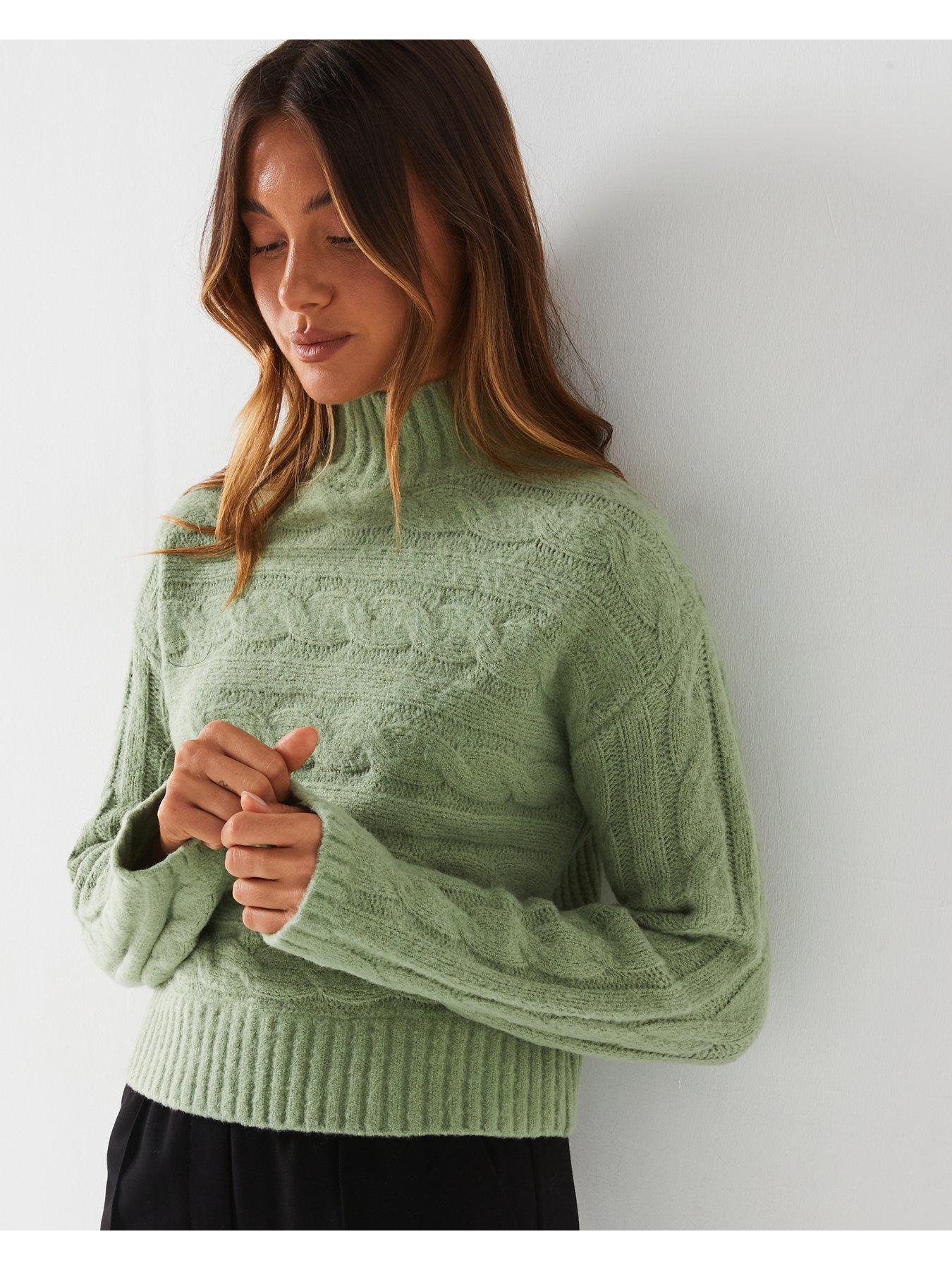 v-by-very-funnel-neck-horizontal-cable-knit-jumper-greendetail