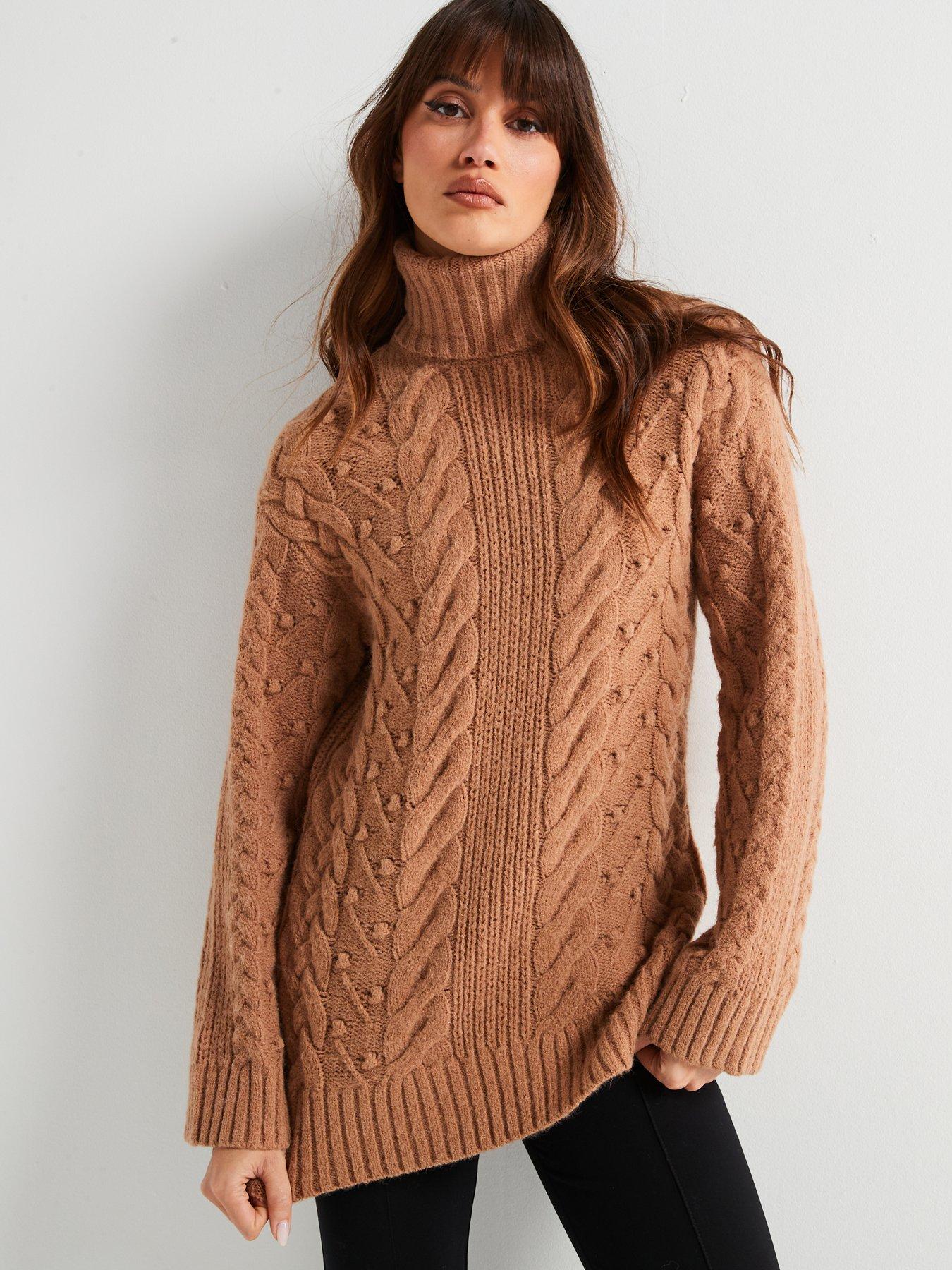 v-by-very-roll-neck-cable-knit-longline-jumper-beigedetail