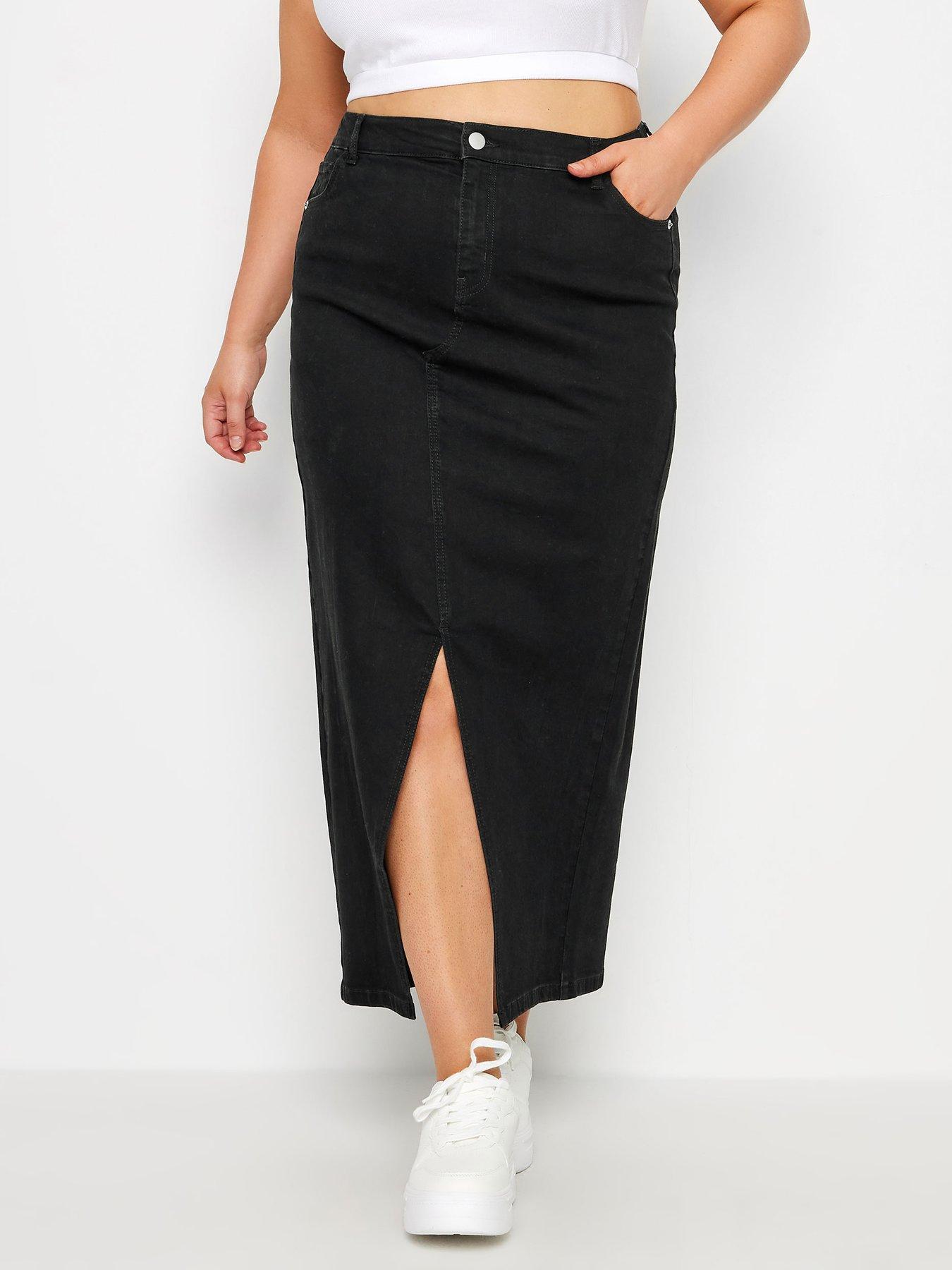 Image 1 of 4 of Yours Curve Maxi Stretch Denim Skirt - Black