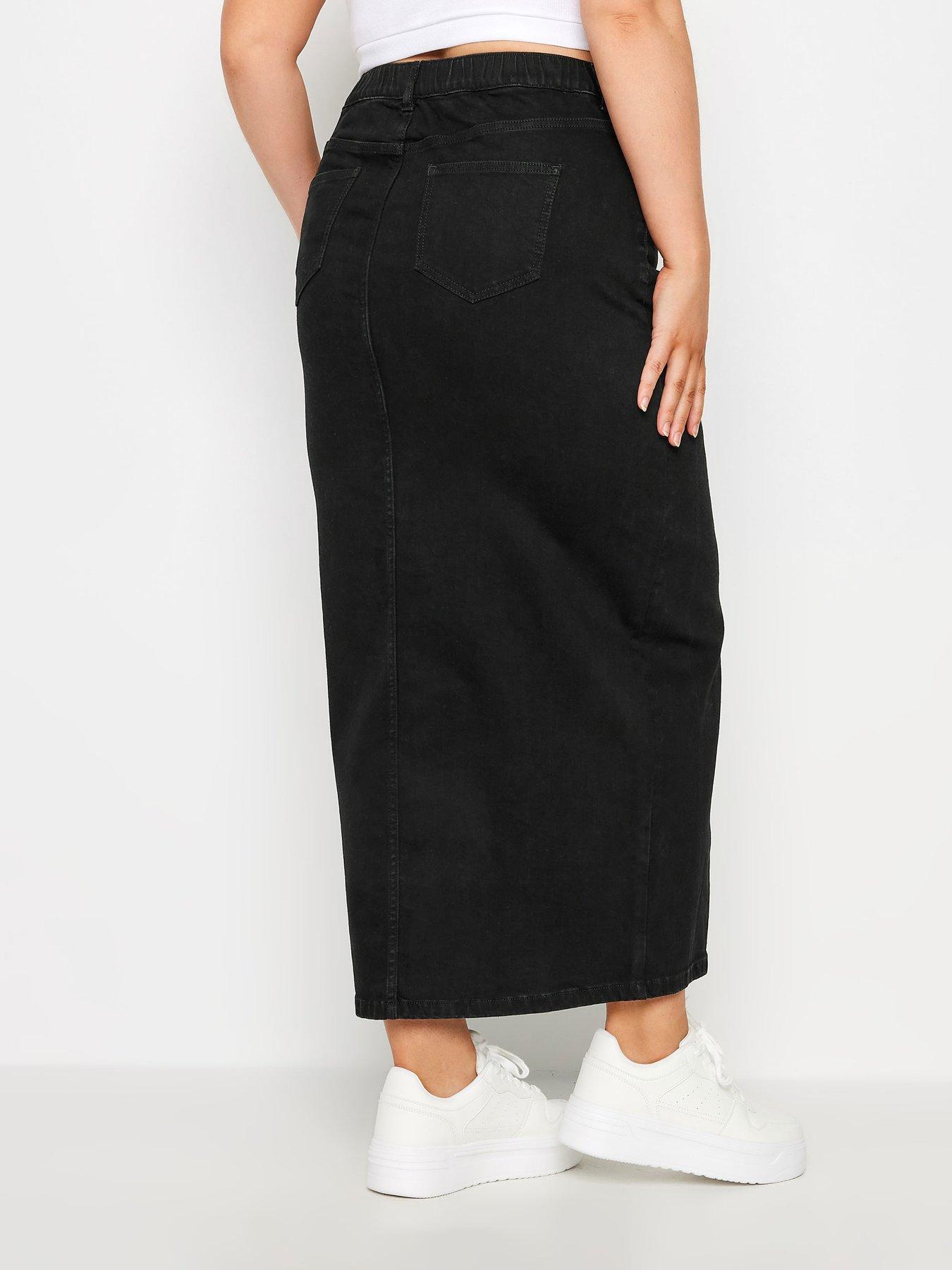 Image 2 of 4 of Yours Curve Maxi Stretch Denim Skirt - Black