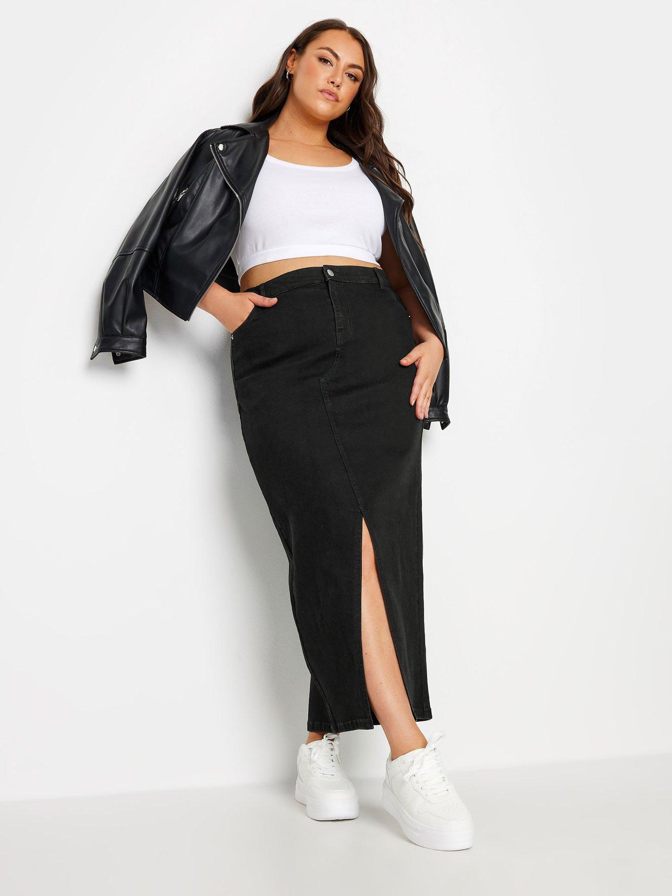 Image 3 of 4 of Yours Curve Maxi Stretch Denim Skirt - Black