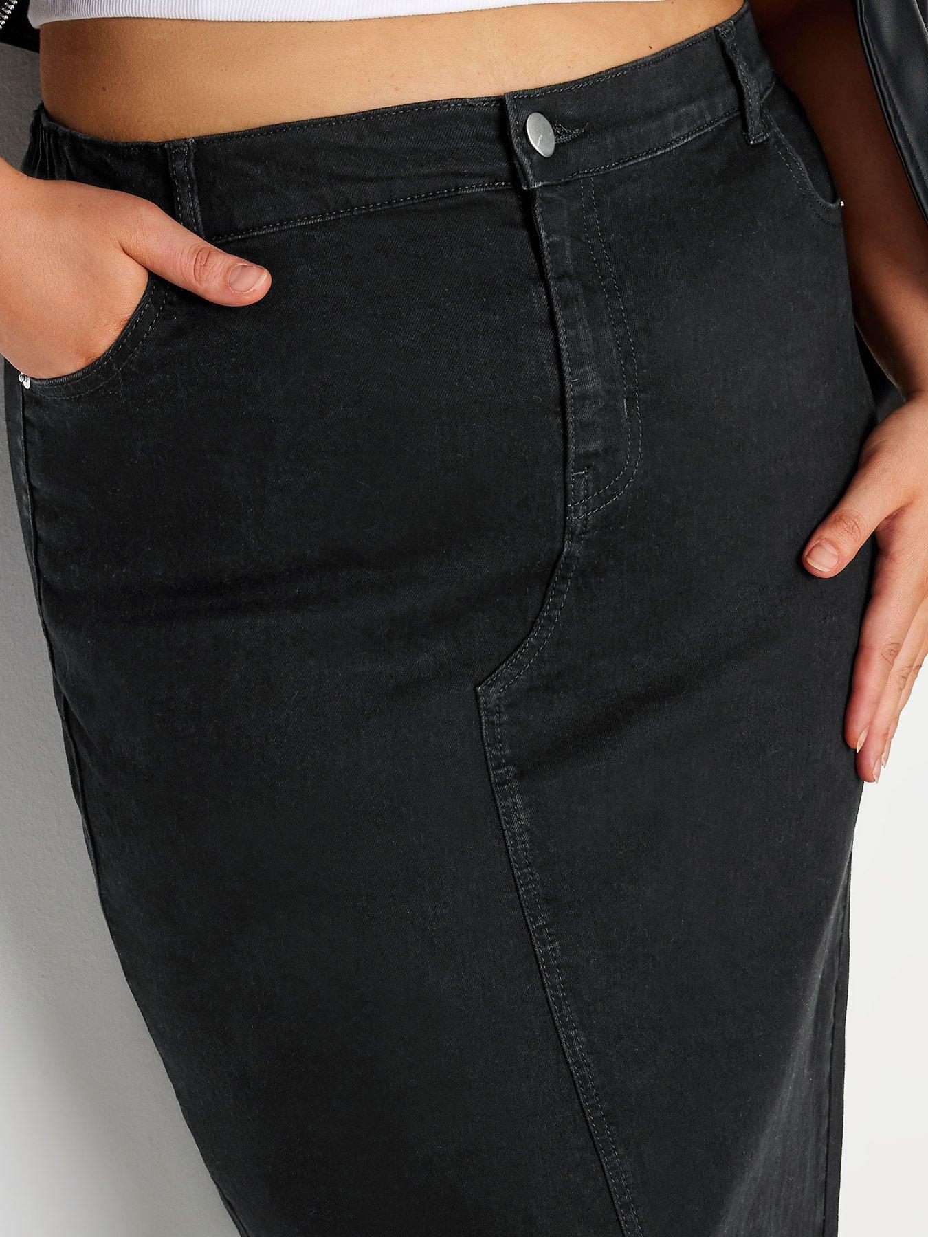 Image 4 of 4 of Yours Curve Maxi Stretch Denim Skirt - Black