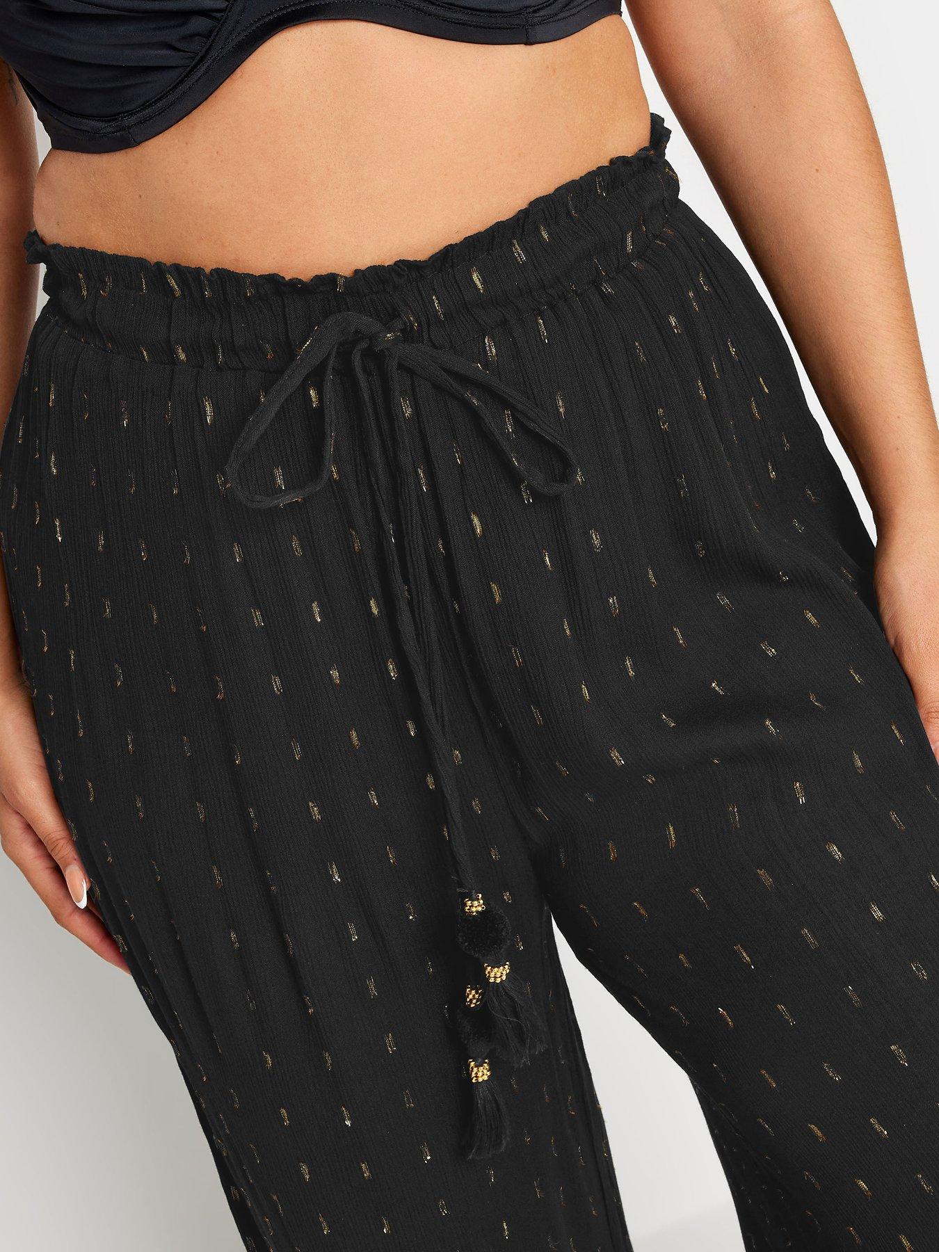 yours-curve-metallic-tassel-beach-trouser-blackoutfit