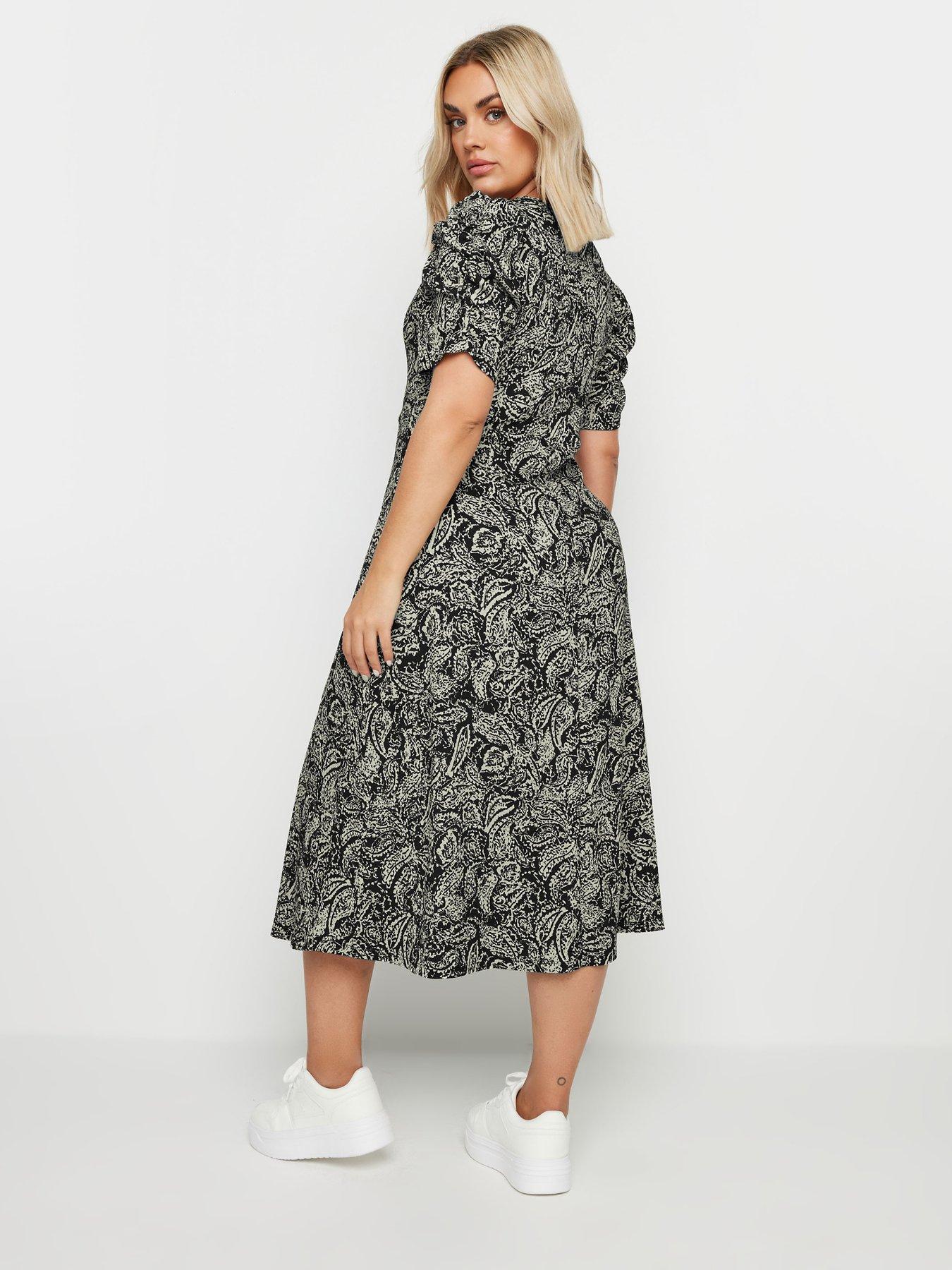 yours-curve-textured-milkmaid-dress-blackstillFront