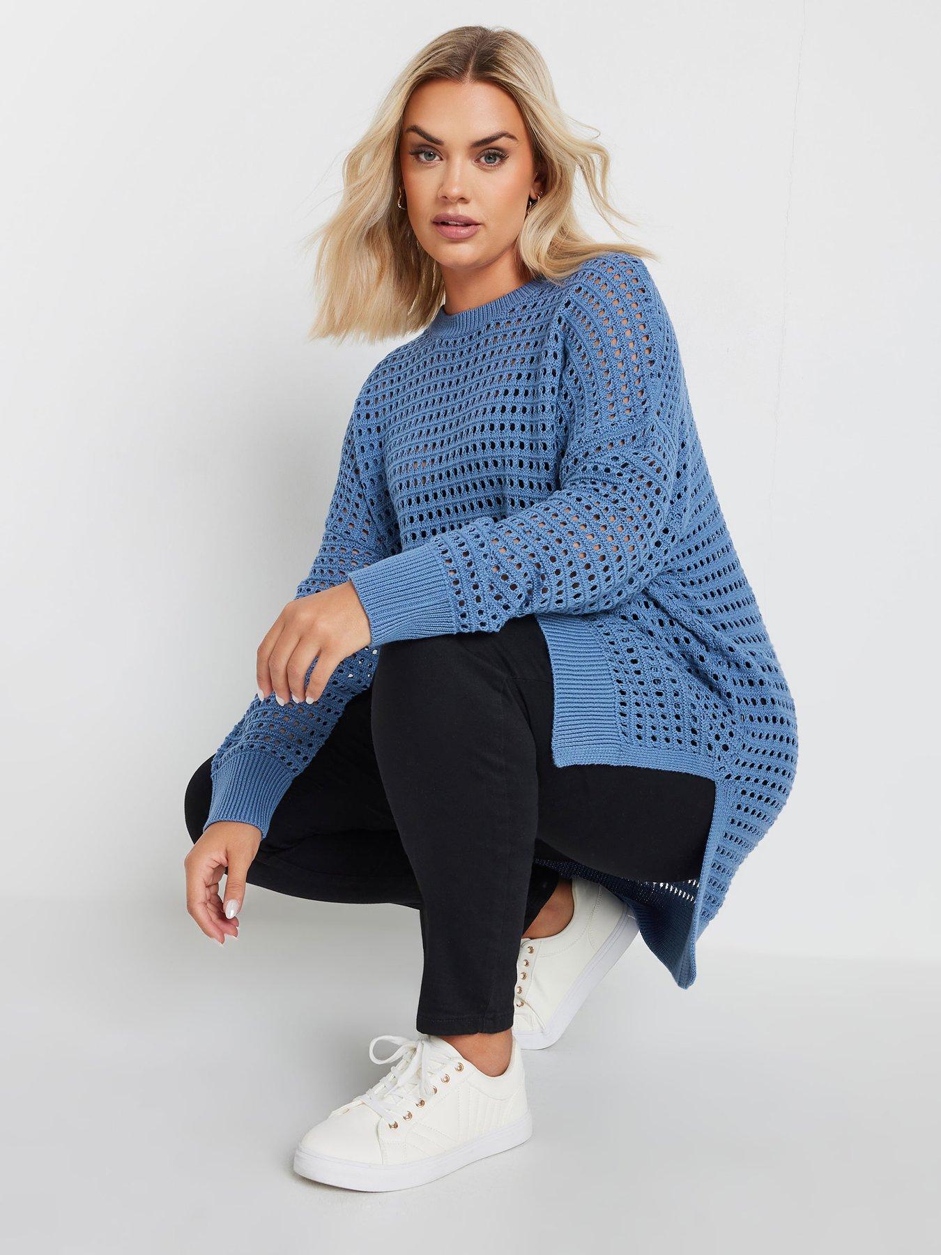 yours-curve-side-split-mesh-jumper-blue