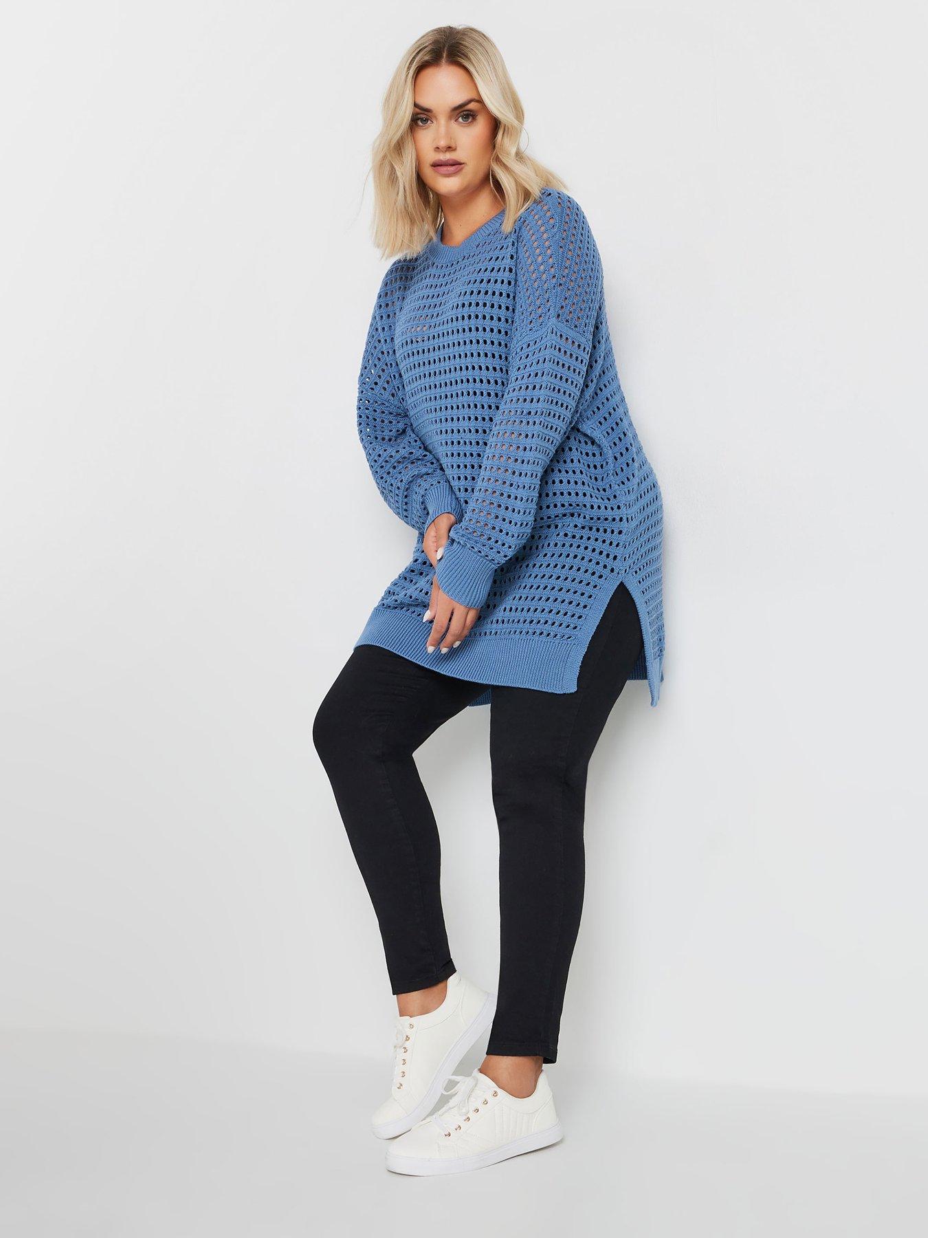 yours-curve-side-split-mesh-jumper-blueback