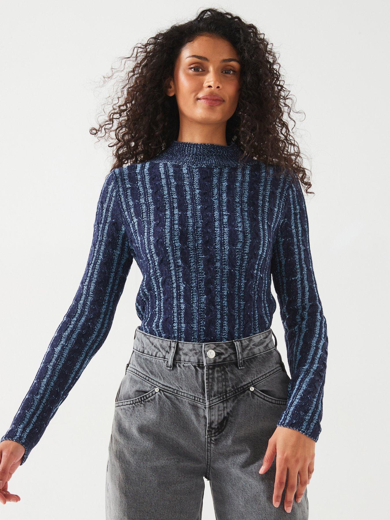 v-by-very-funnel-neck-fitted-cable-jumper-navy