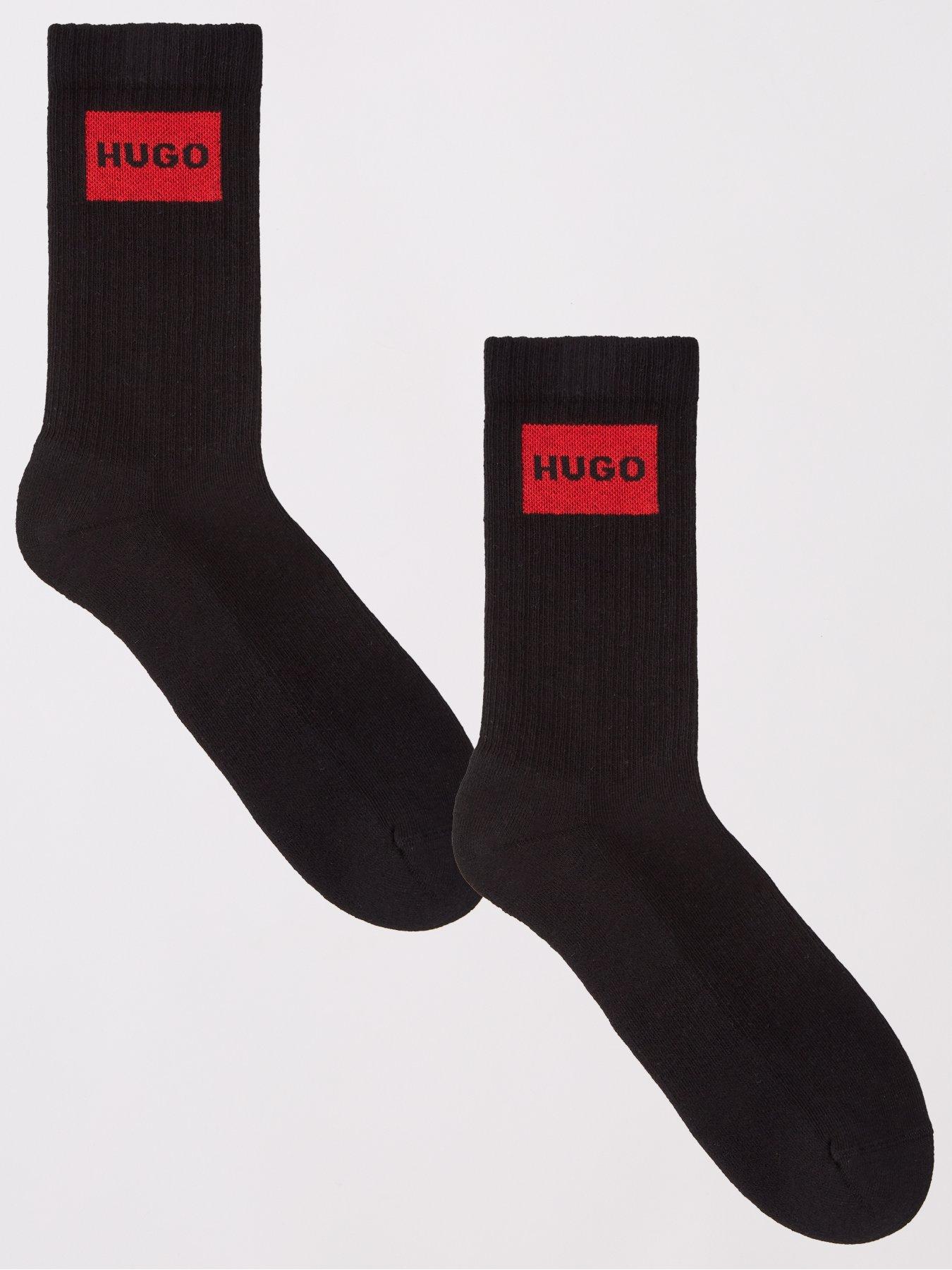 HUGO 2 Pack Red Patch Logo Crew Socks - Black