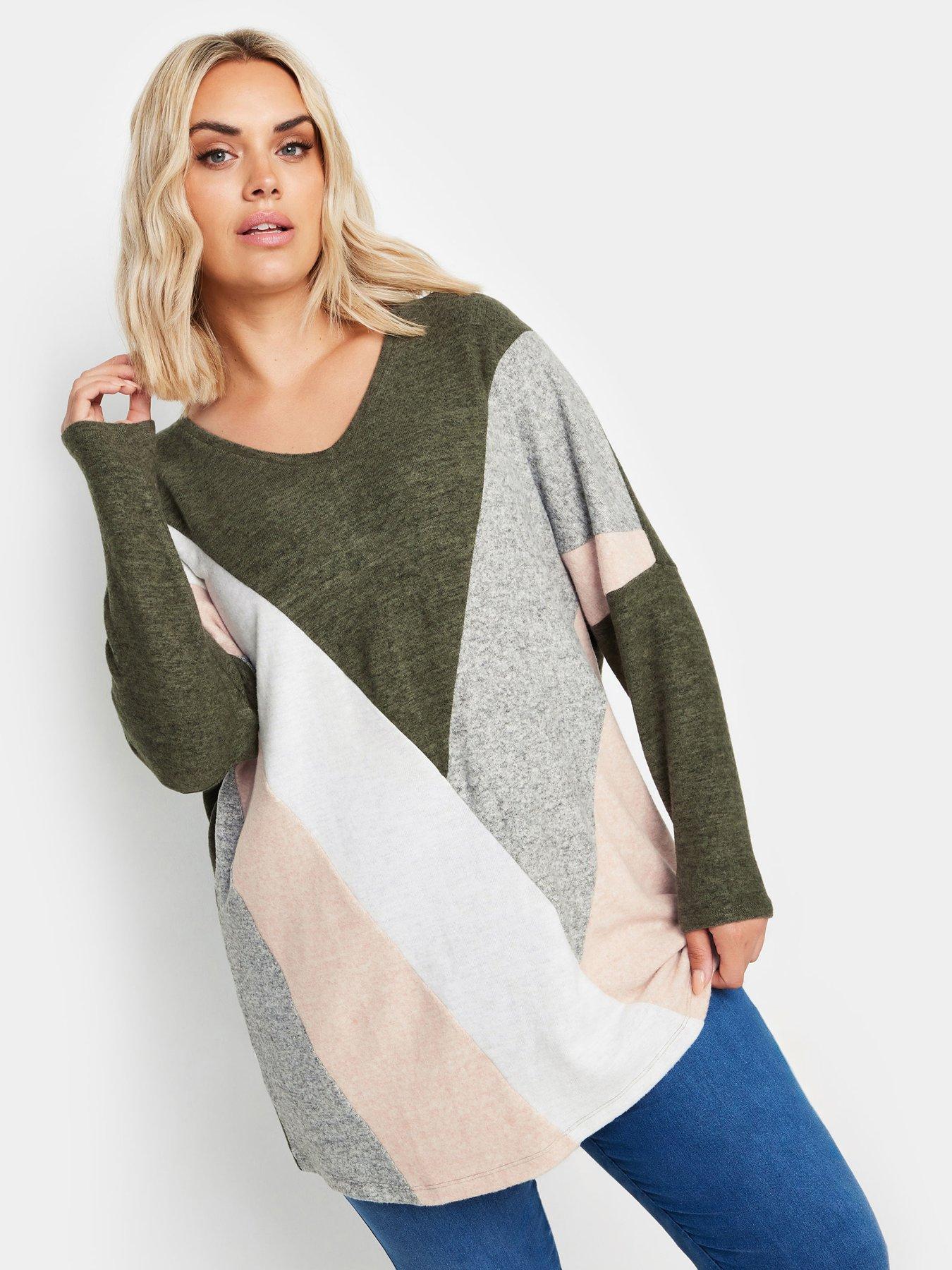 yours-curve-luxury-soft-touch-colour-block-jumper-green