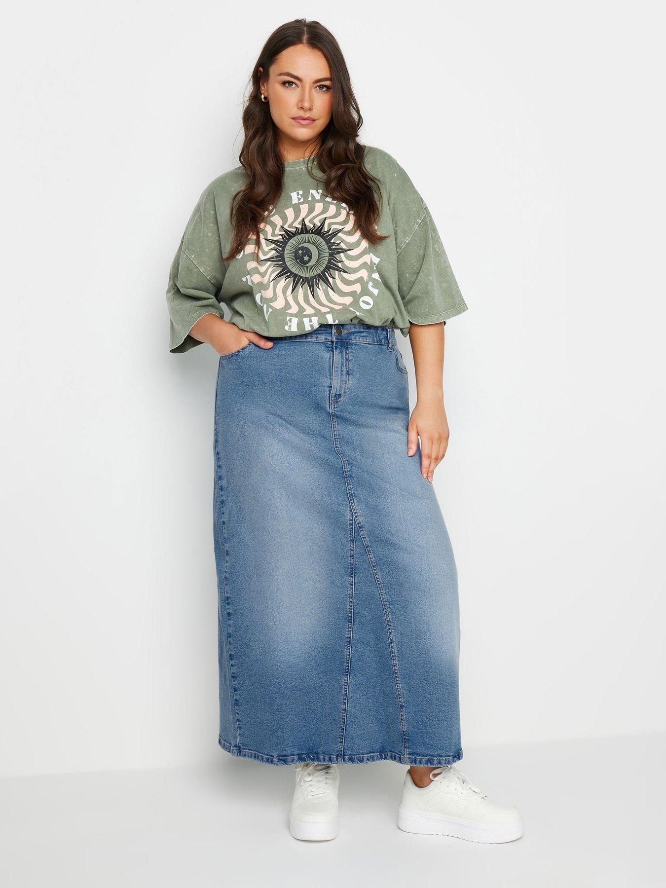Image 3 of 4 of Yours Curve Denim Maxi Skirt
