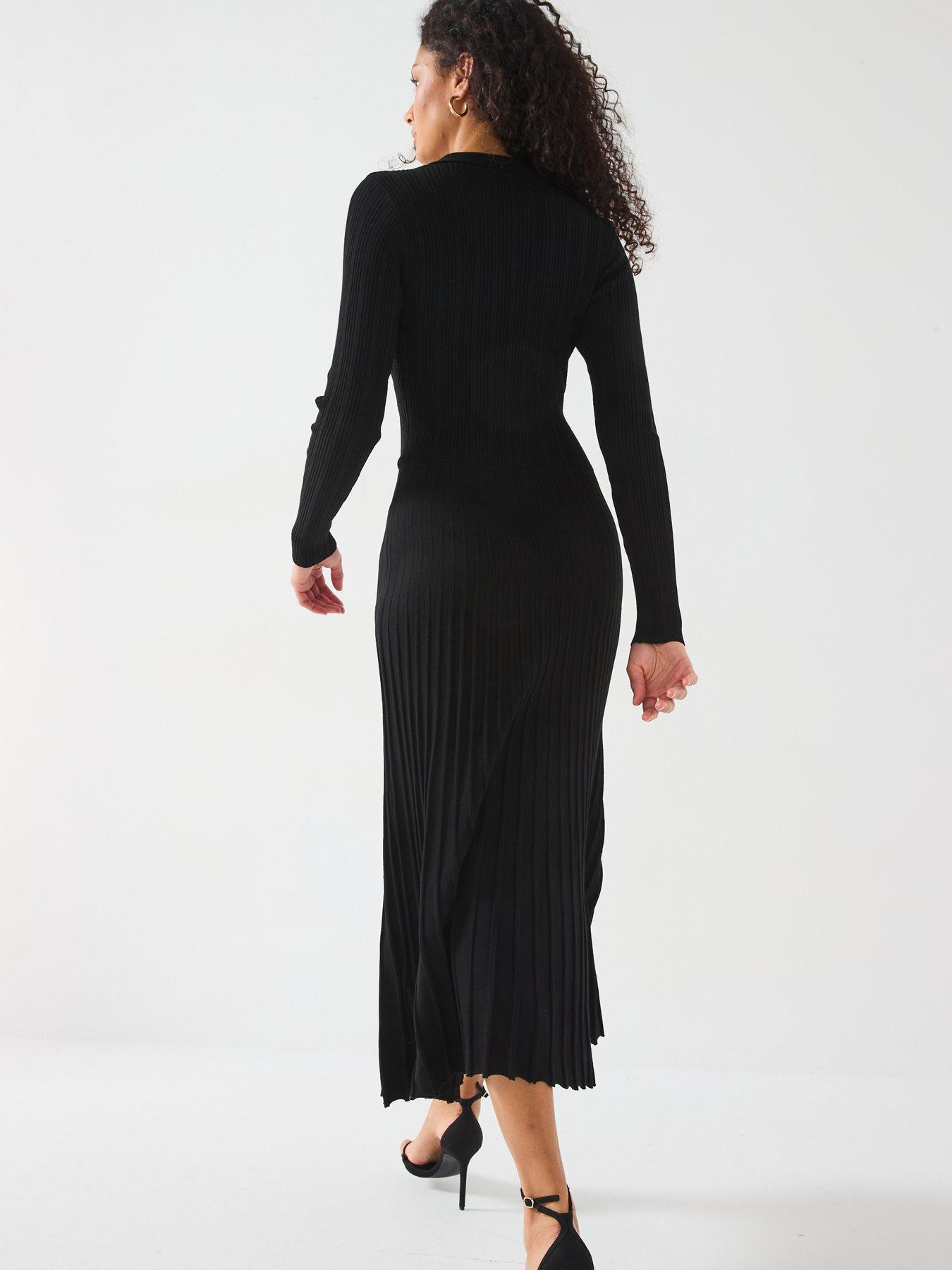 v-by-very-button-down-fit-amp-flare-midi-dress-blackstillFront