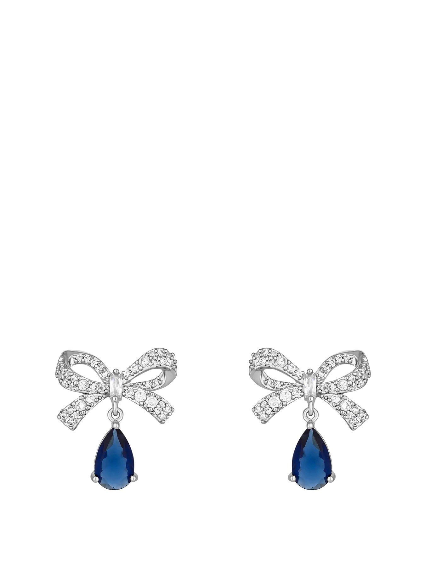 jon-richard-jon-richard-rhodium-plated-cubic-zirconia-bow-and-blue-peardrop-earrings