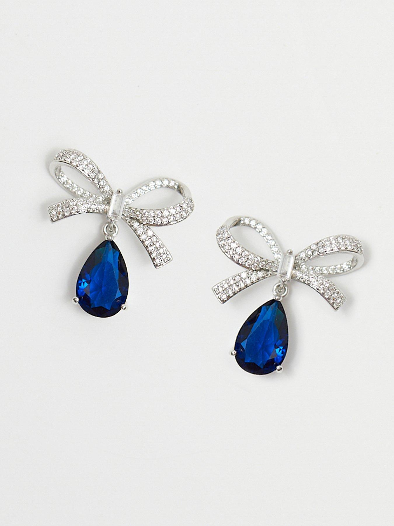 jon-richard-jon-richard-rhodium-plated-cubic-zirconia-bow-and-blue-peardrop-earringsstillFront