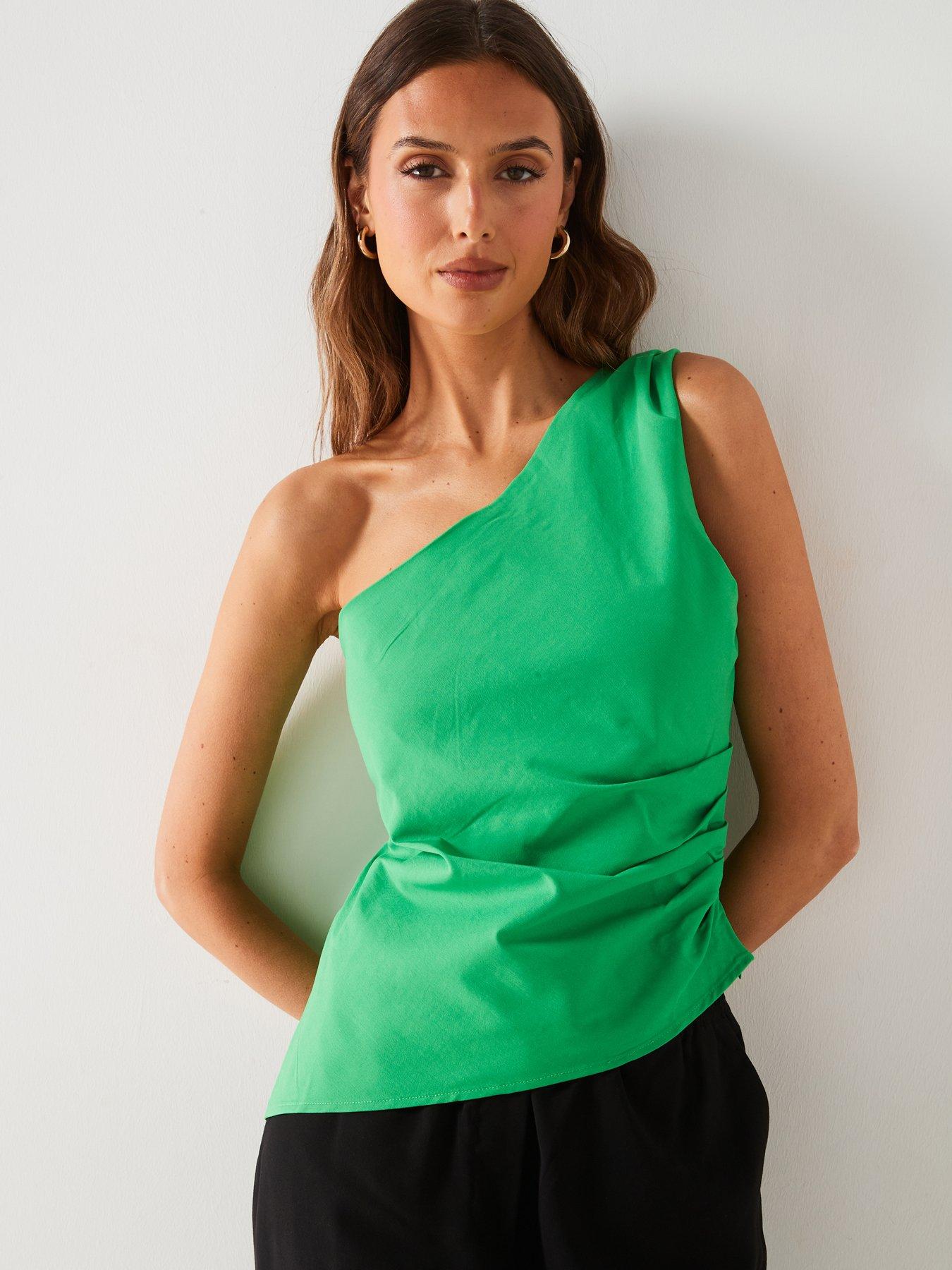 mango-one-shoulder-top-green