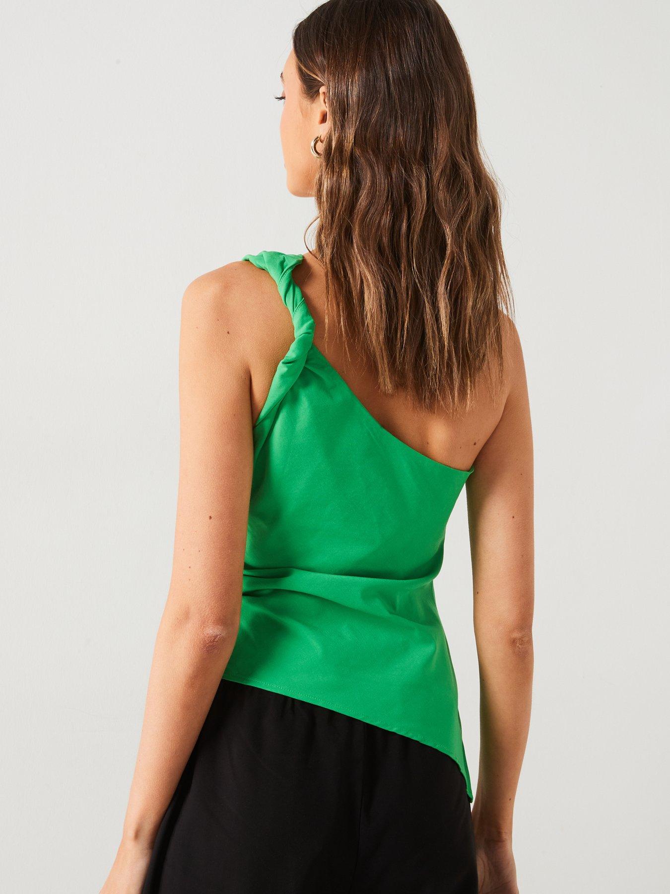 mango-one-shoulder-top-greenstillFront