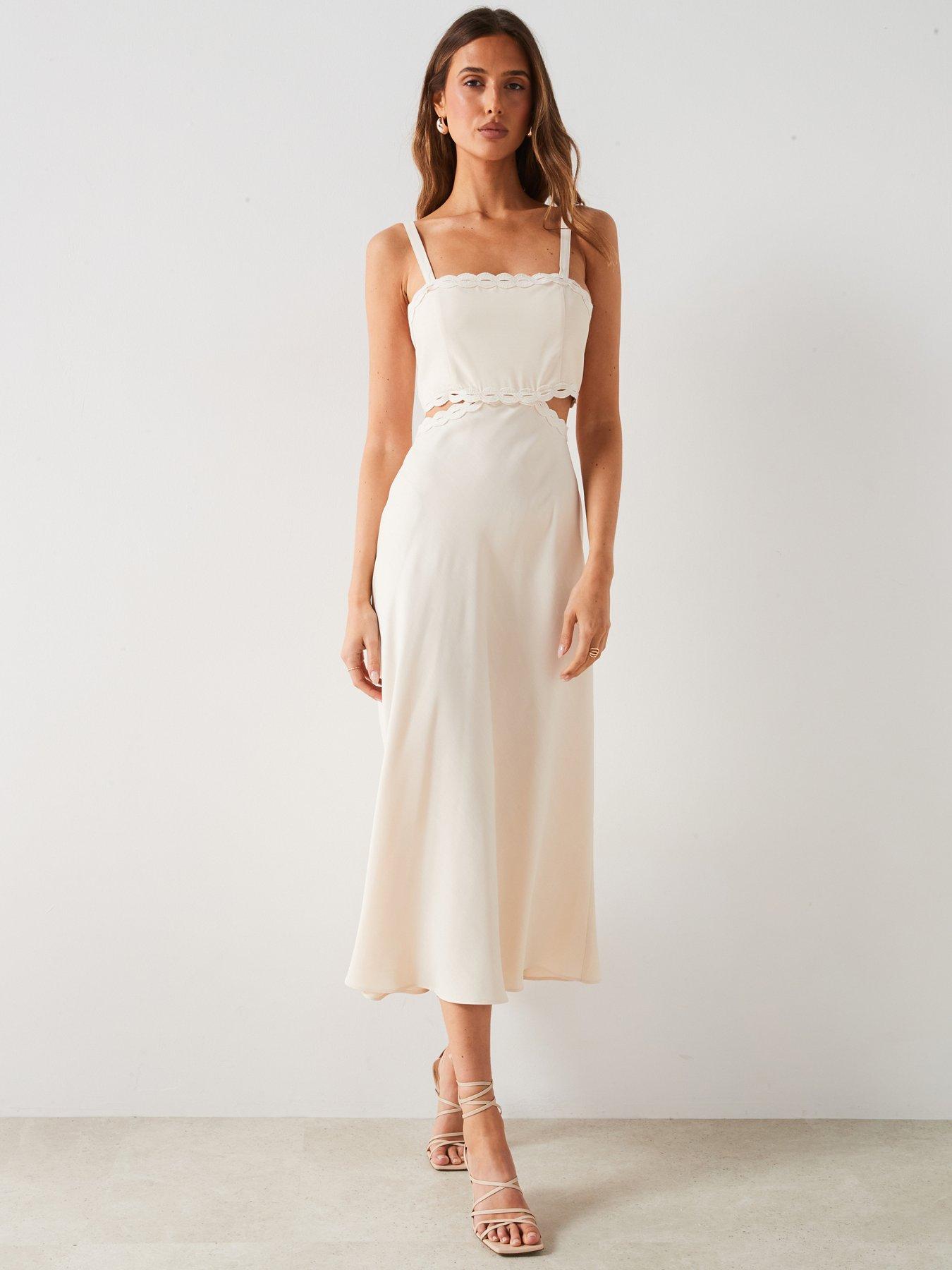 Mango Cream Scalloped Edge Cut Out Midi Dress Very Ireland