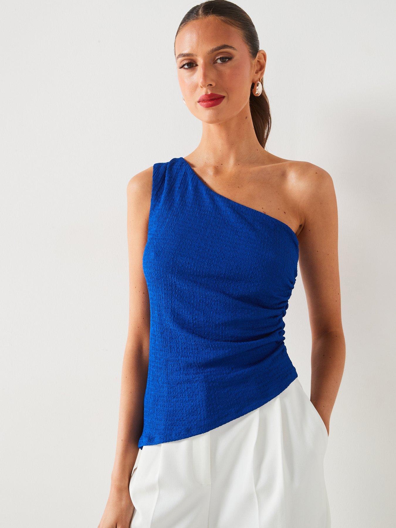 mango-blue-one-shoulder-top