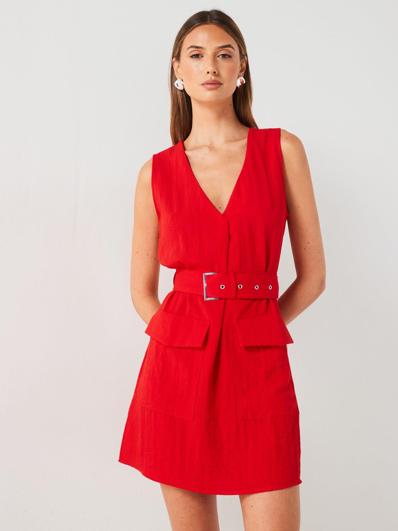 mango-sleeveless-belted-mini-dress-red