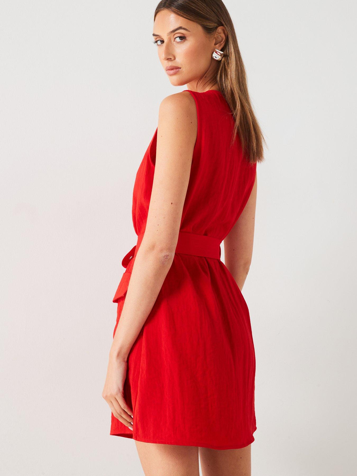 mango-sleeveless-belted-mini-dress-redstillFront