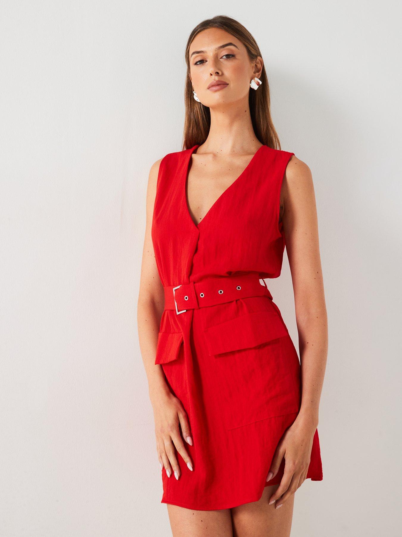 mango-sleeveless-belted-mini-dress-reddetail