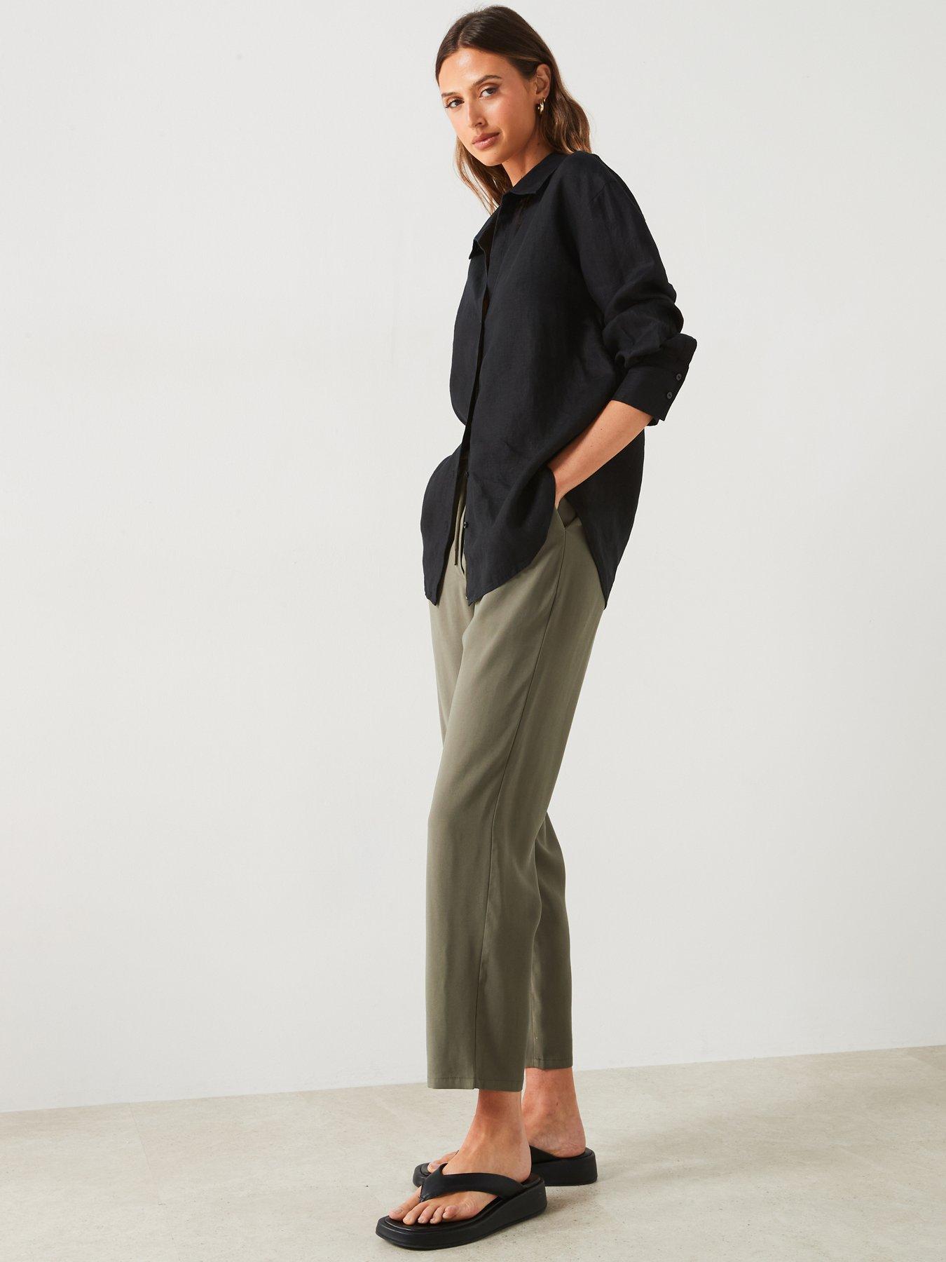 mango-khaki-linen-cropped-trouseroutfit