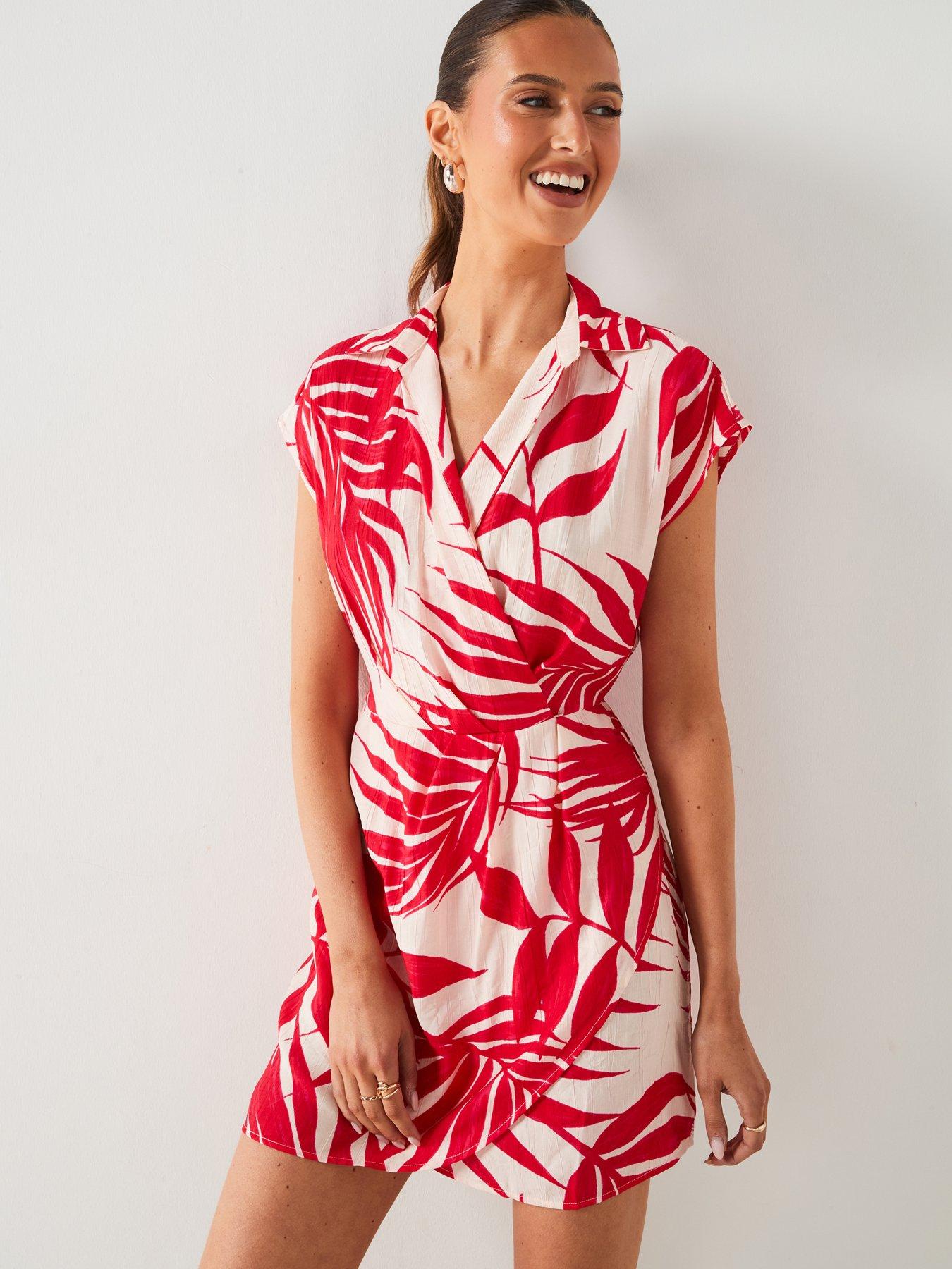 mango-red-leaf-print-wrap-mini-dress