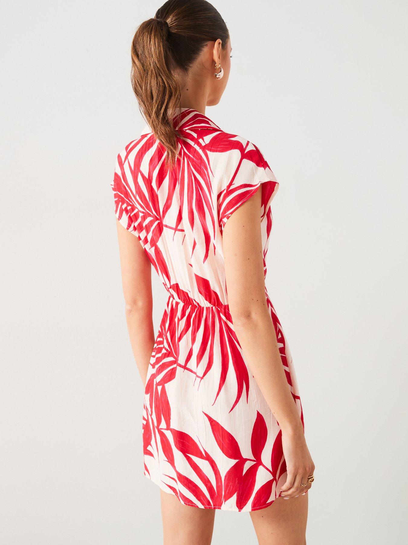 mango-red-leaf-print-wrap-mini-dressstillFront