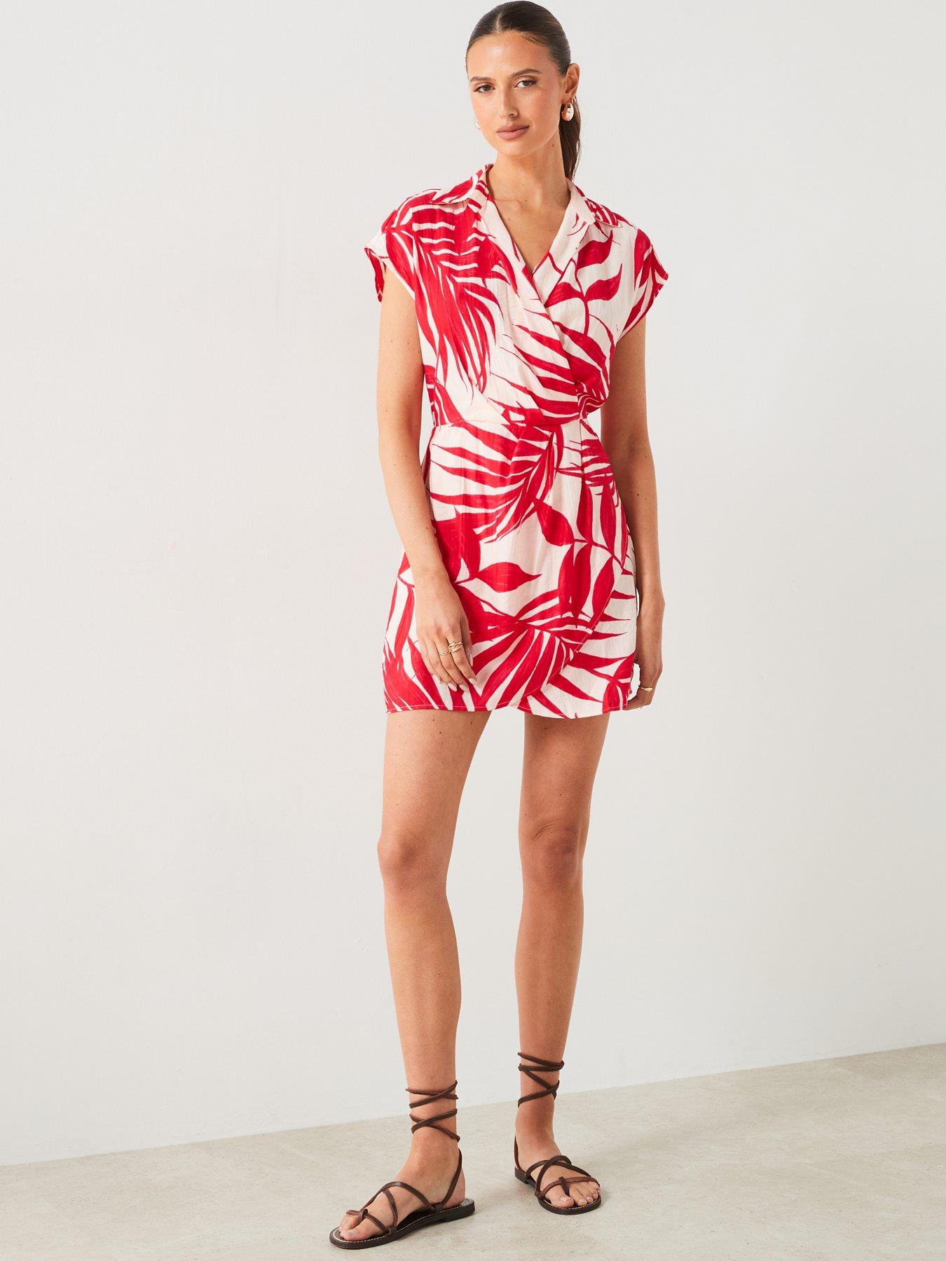 mango-red-leaf-print-wrap-mini-dressdetail