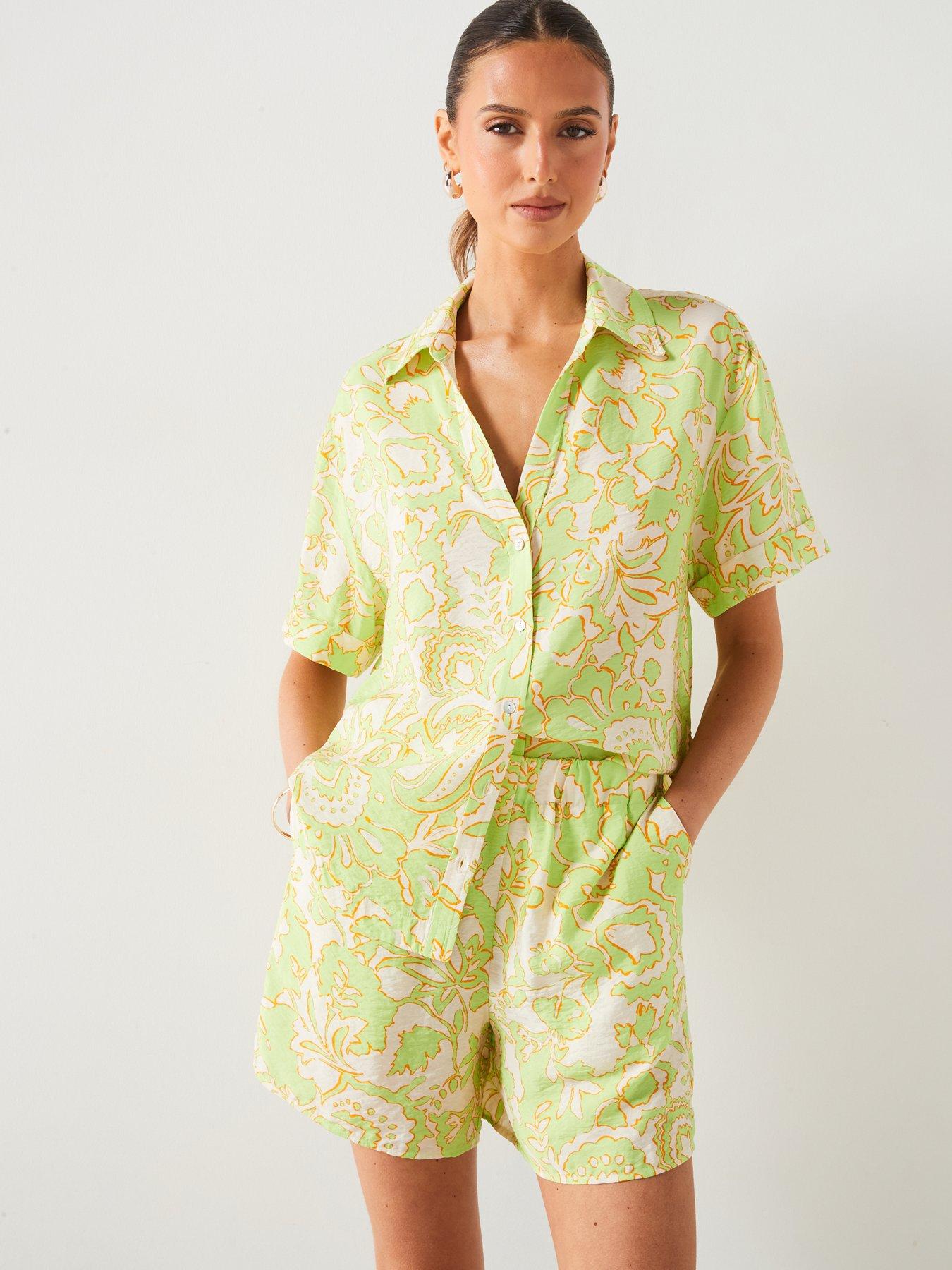 mango-lime-printed-short-sleeve-co-ord-shirt-green