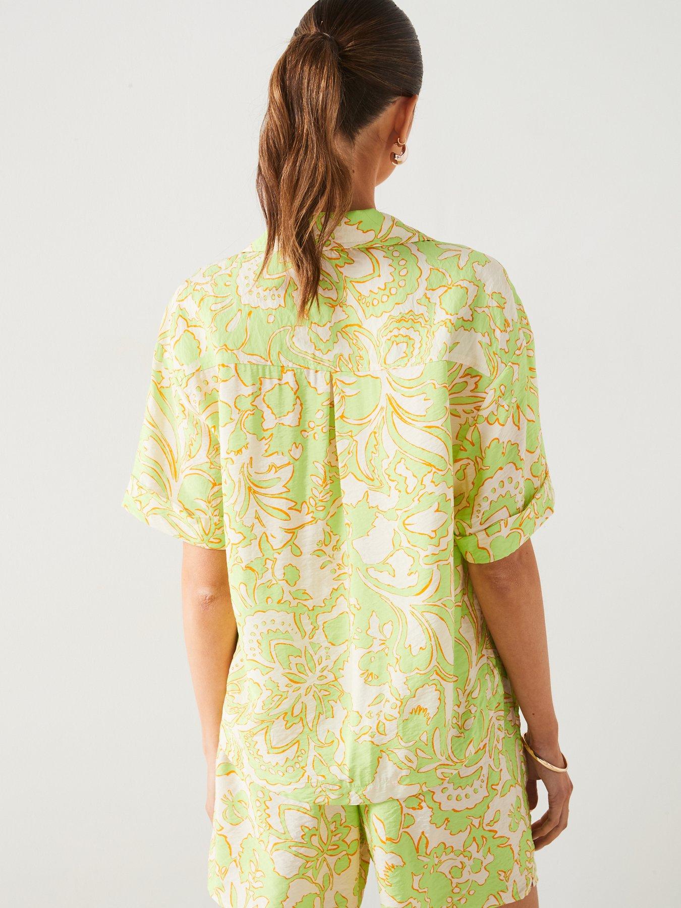 mango-lime-printed-short-sleeve-co-ord-shirt-greenstillFront