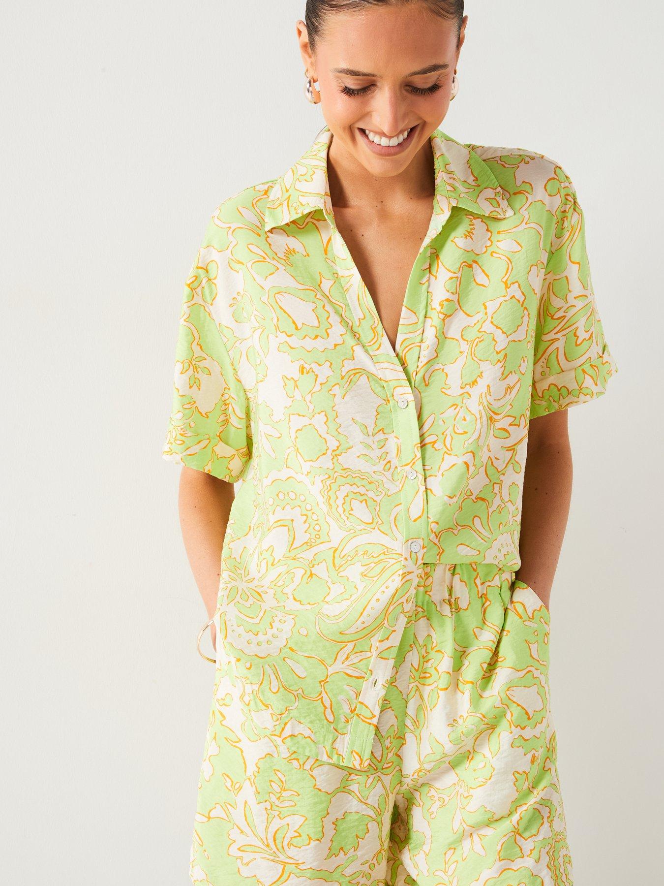 mango-lime-printed-short-sleeve-co-ord-shirt-greenoutfit