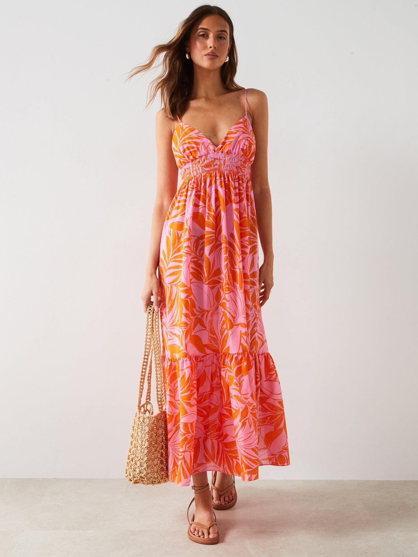 mango-orange-and-pink-leaf-print-midi-dress