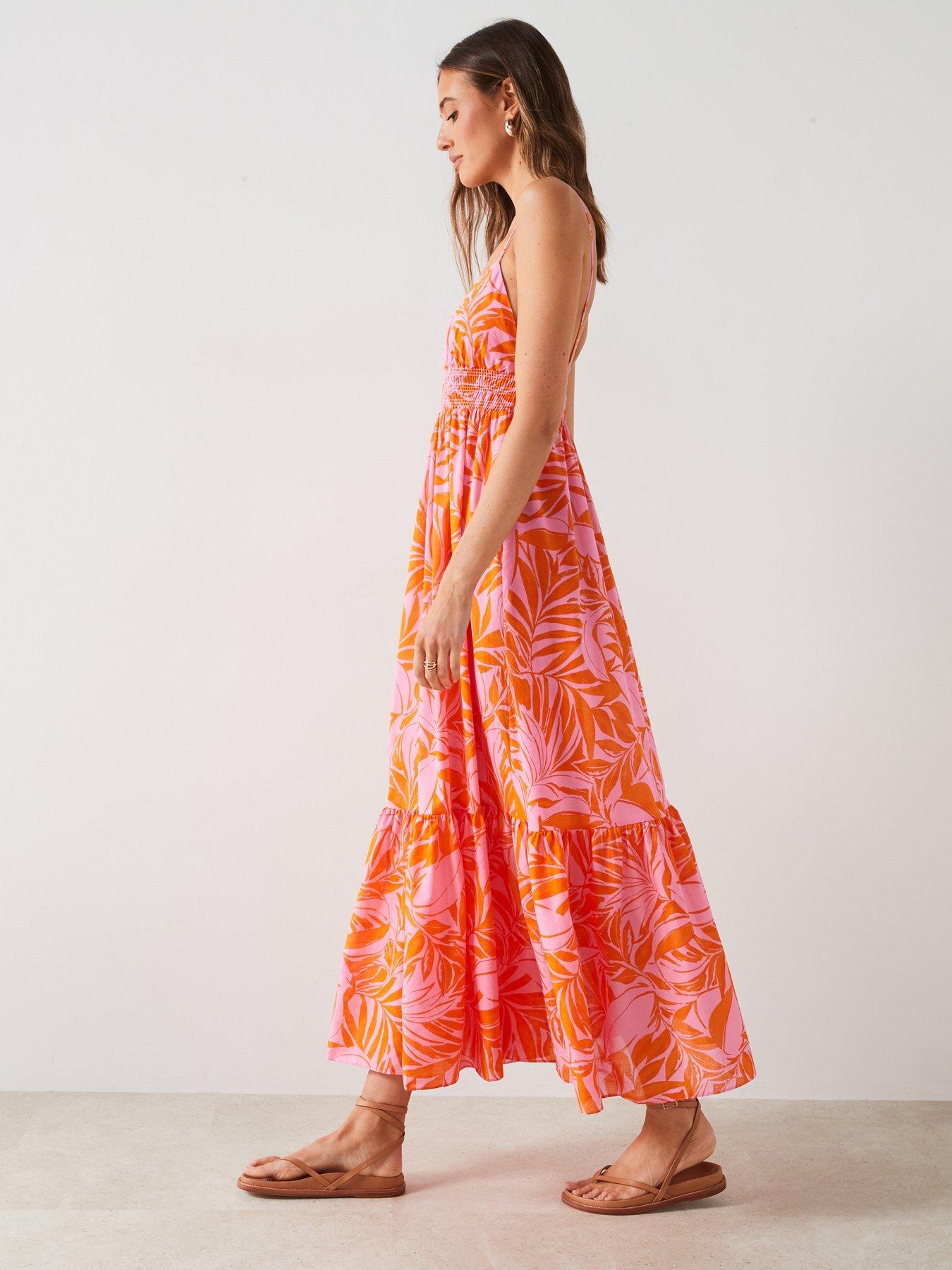 mango-orange-and-pink-leaf-print-midi-dressback