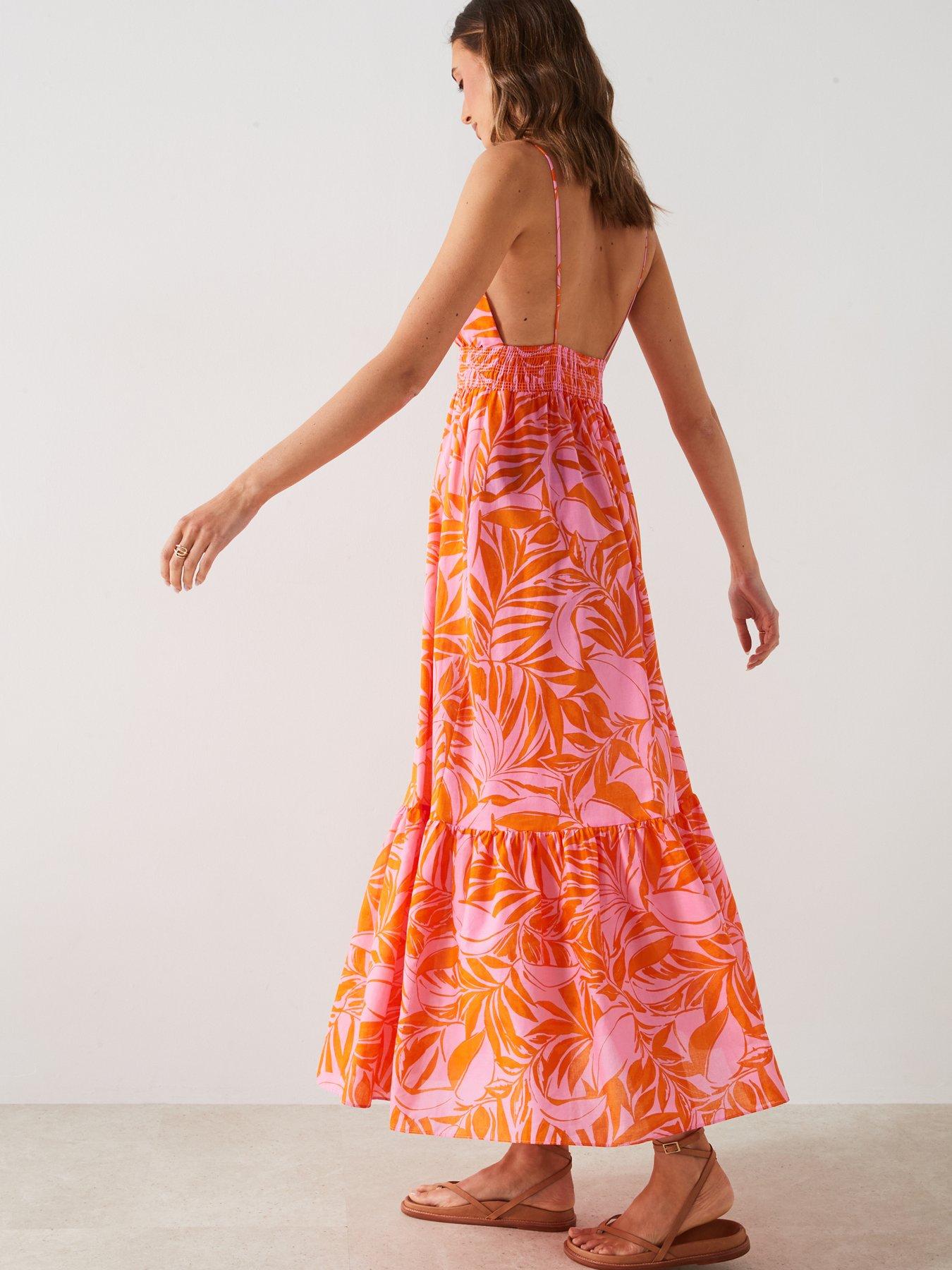 mango-orange-and-pink-leaf-print-midi-dressdetail