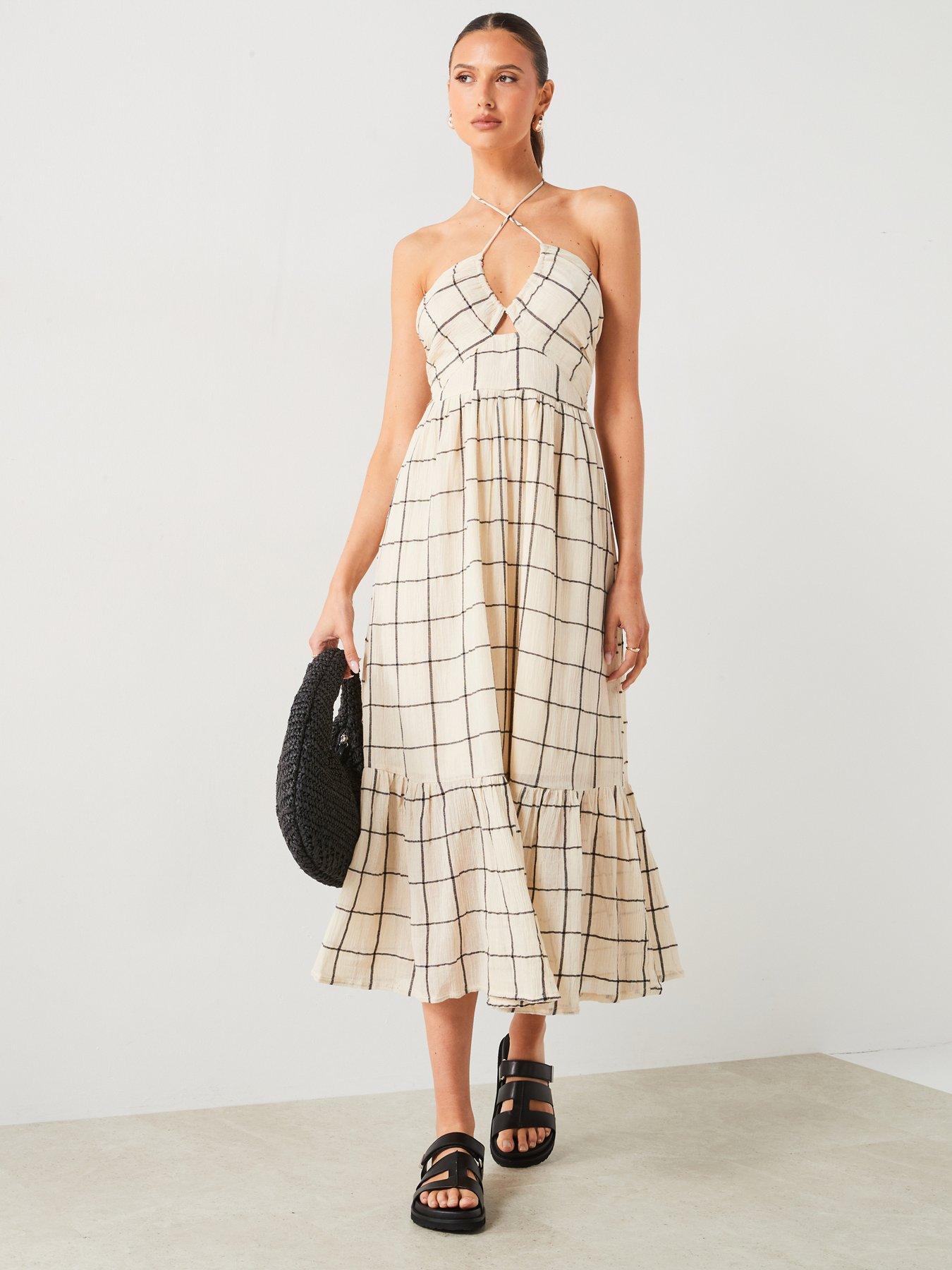 mango-box-print-halter-neck-midi-dress