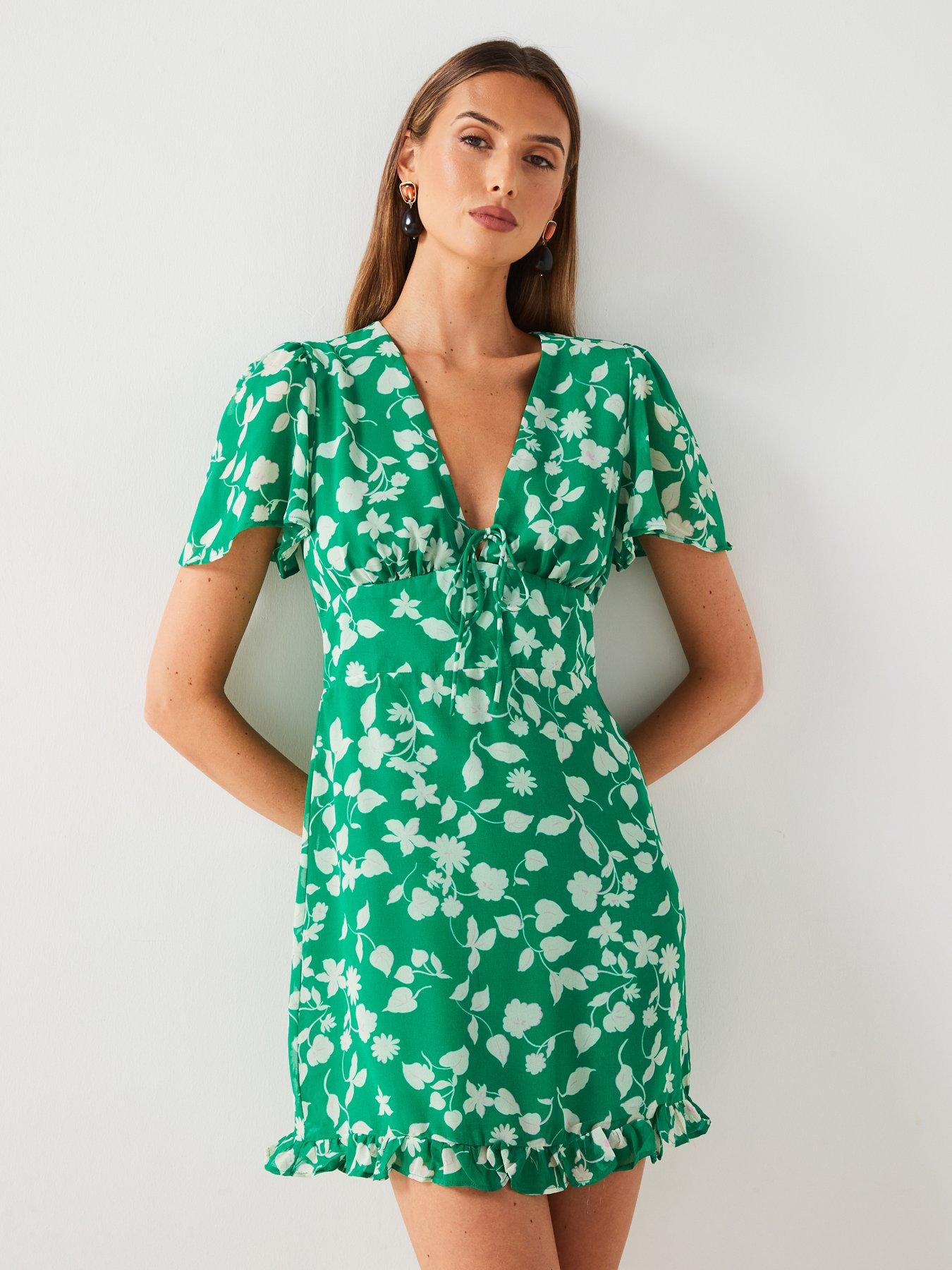 mango-printed-mini-dress-green