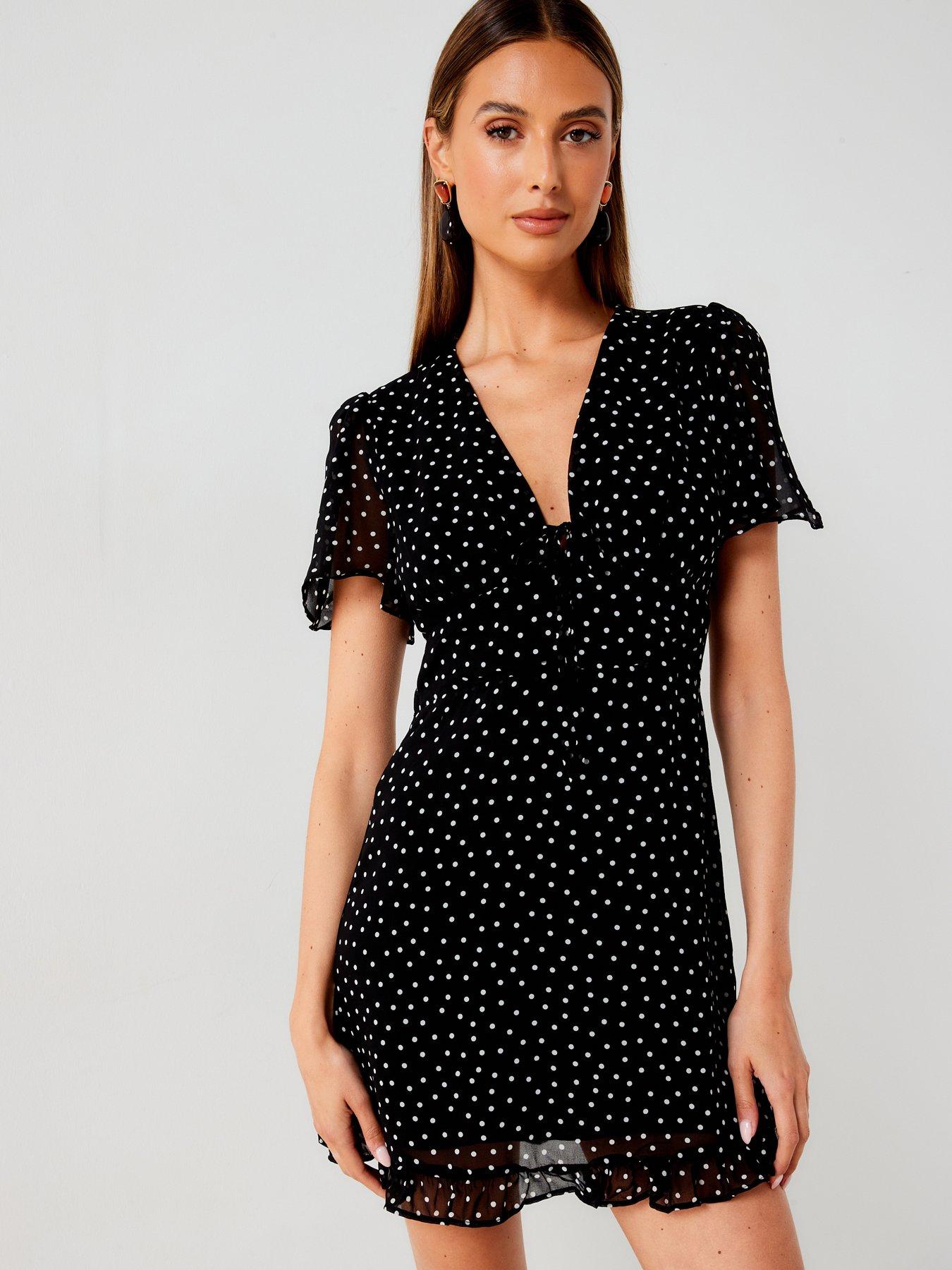 mango-polka-dot-mini-dress-black