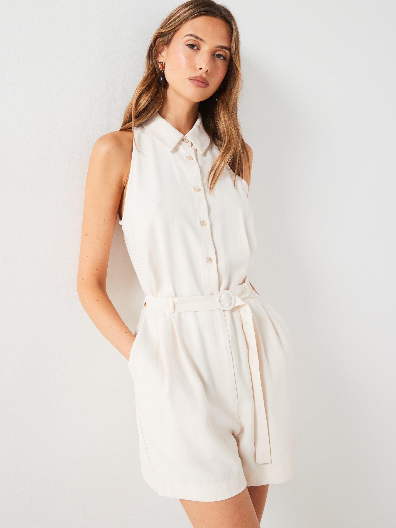 Sleeveless Belted Playsuit White