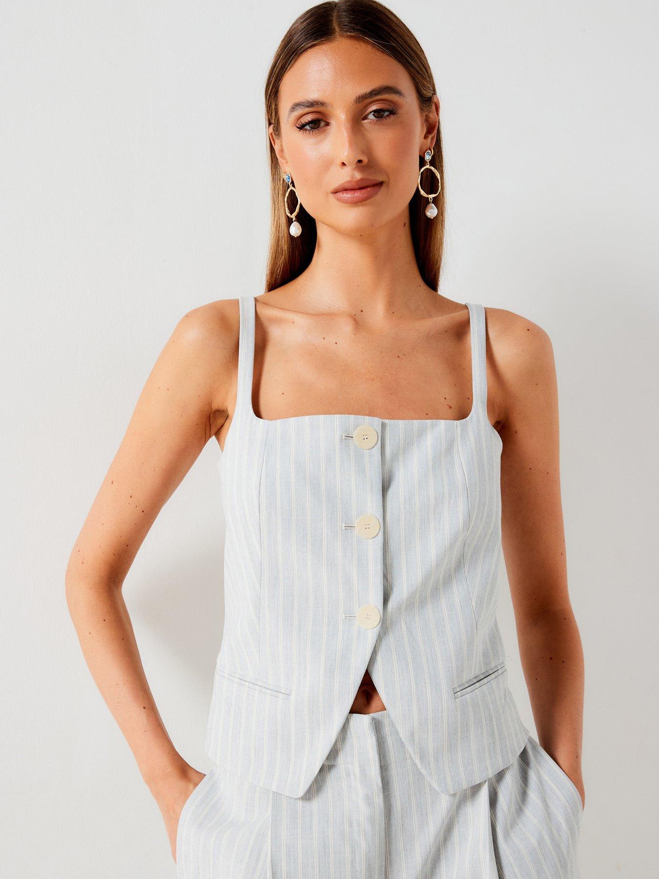 mango-striped-waistcoat-co-ord-bluefront