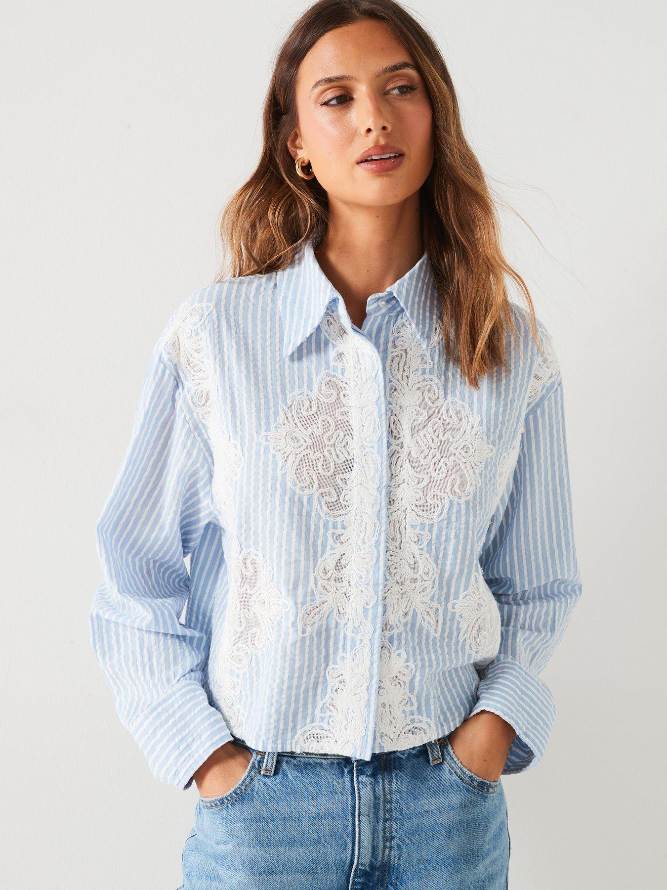 mango-lace-stripe-shirt-bluefront