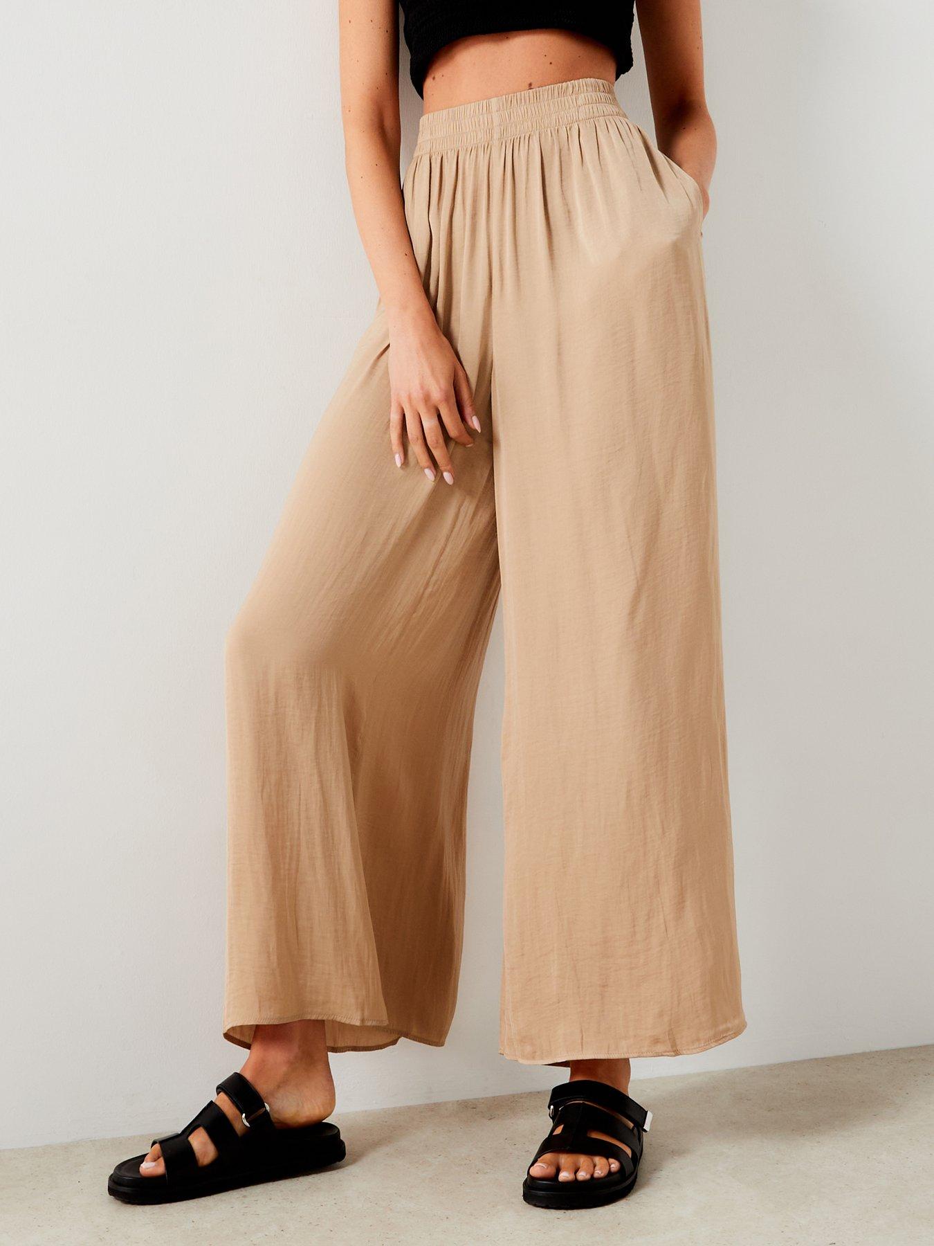 mango-beige-wide-leg-fluid-trousers