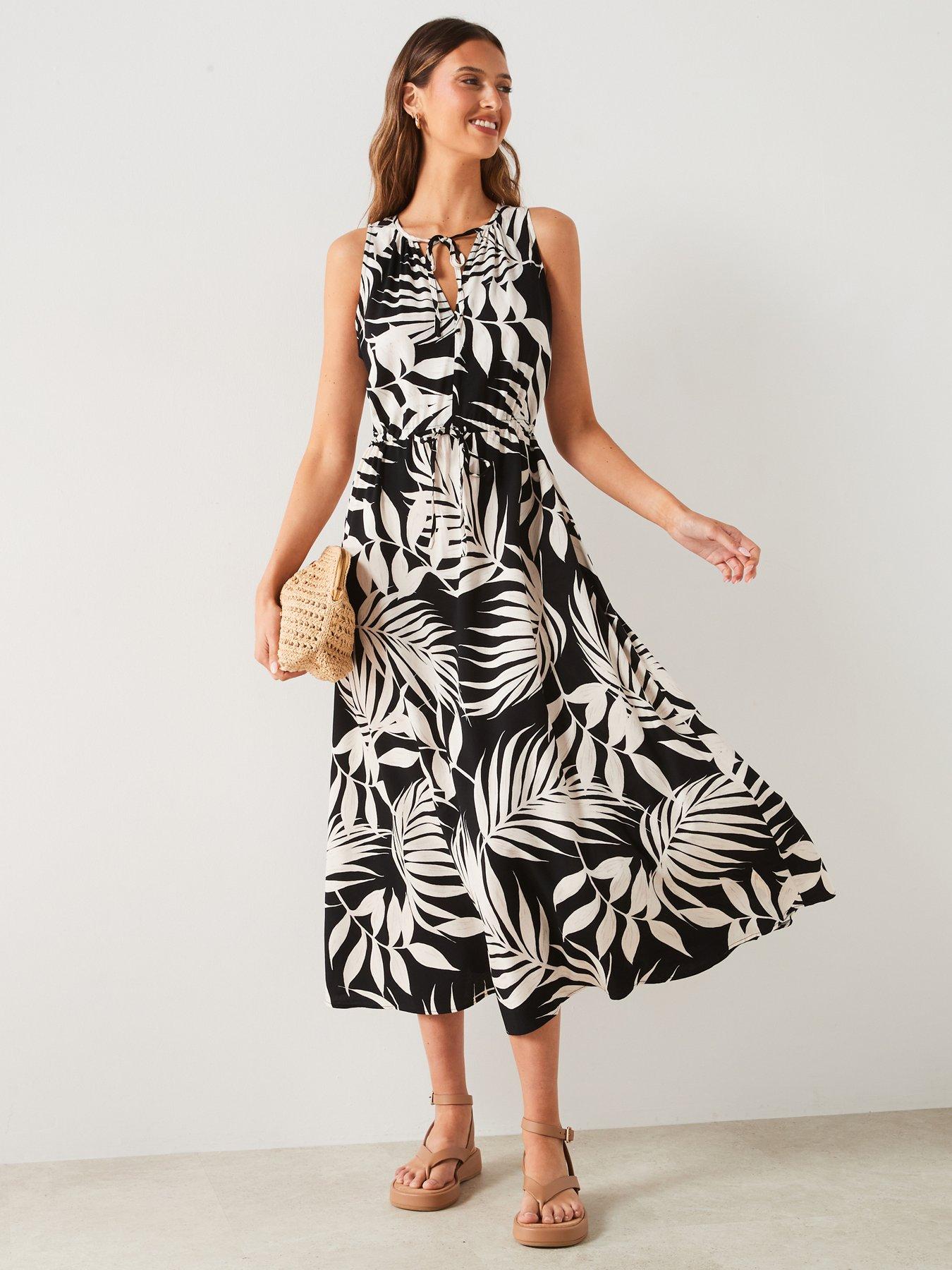 mango-leaf-print-sleeveless-midi-dress